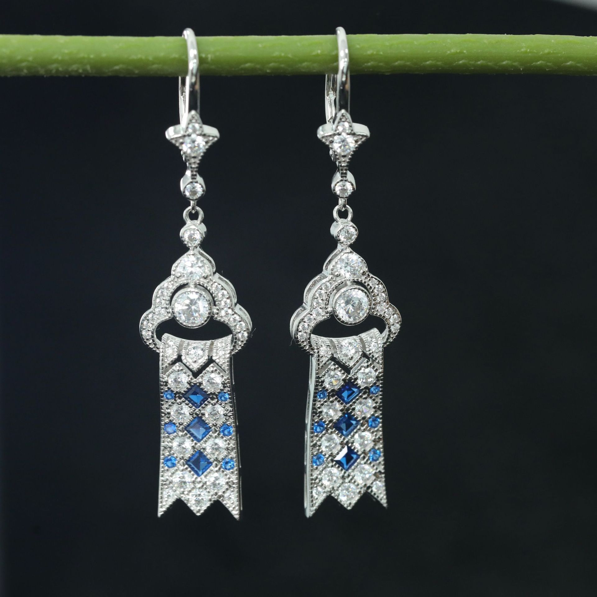 925 Silver Gold-Plated Royal Blue Earrings with High Carbon Diamond Accents