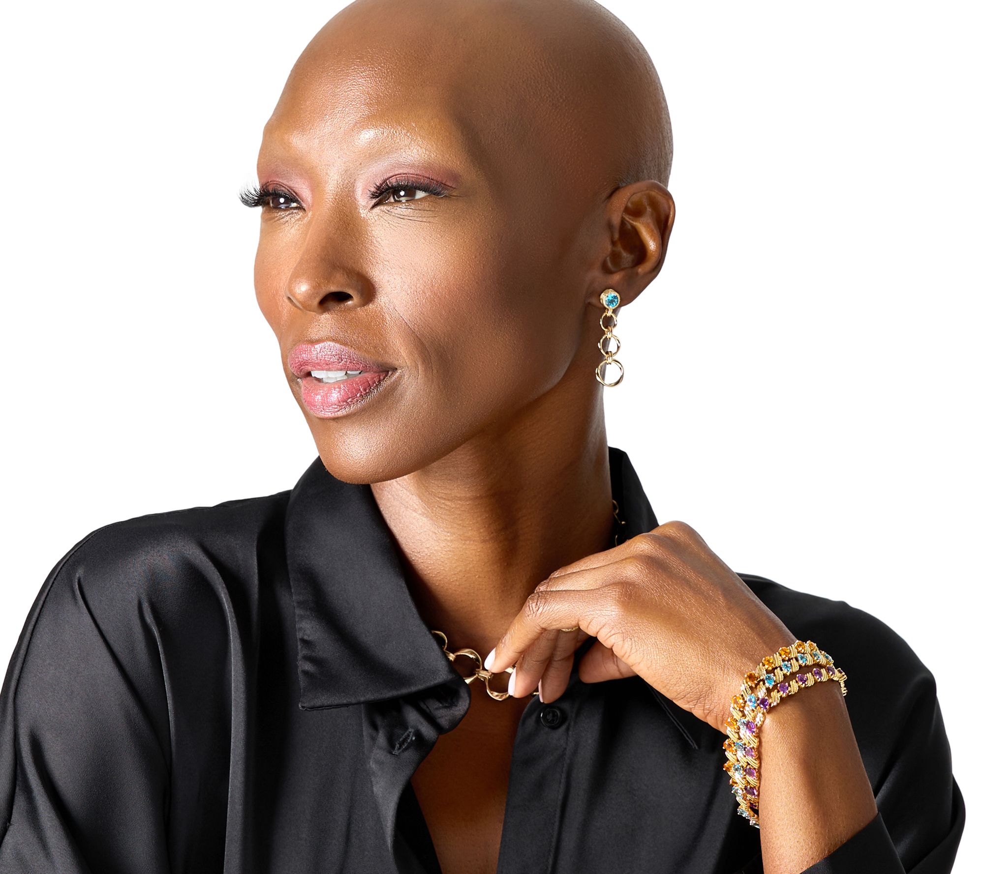 Christian James by Scott Grimes 14K Gold Clad Gemstone Ripple Circle Earrings