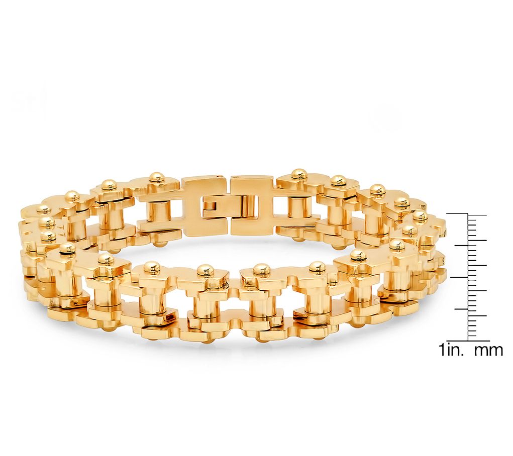 Steel By Design Men's 18K Gold Plated Bicycle C hain Bracelet