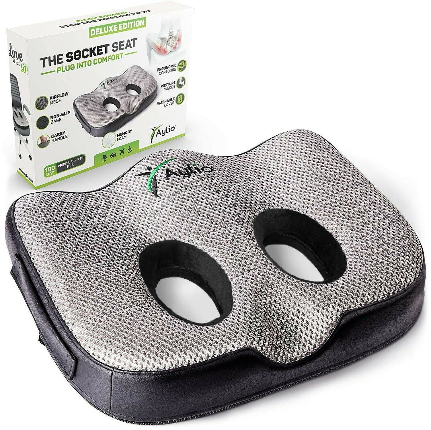 Aylio Socket Seat - Memory Foam Sit Bone Relief Cushion for Butt, Lower Back