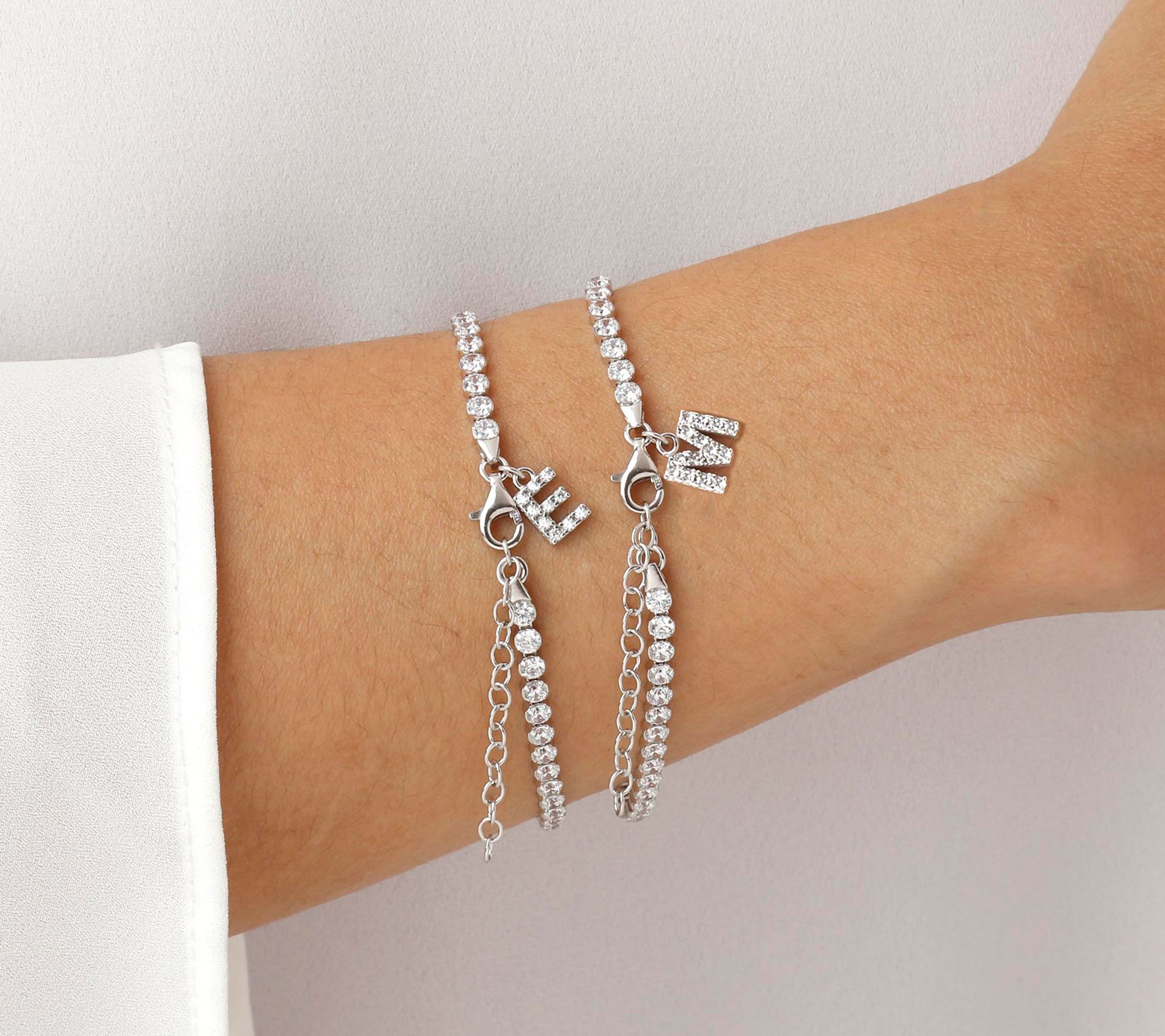 Diamonique Tennis Bracelet with Initial, Sterling Silver