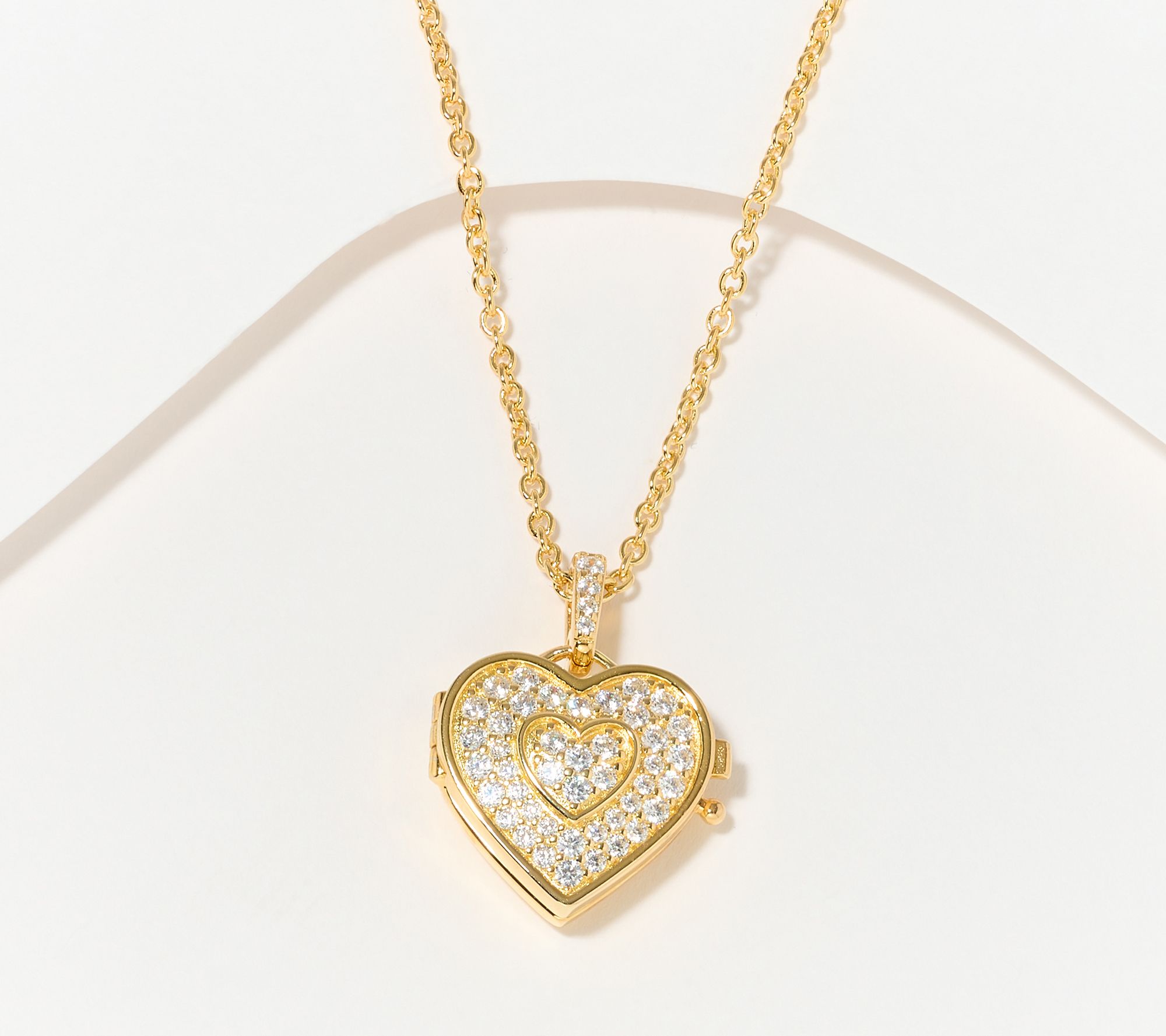 Diamonique x Kathy Levine Heart Memento Locket Necklace Sterling Silver