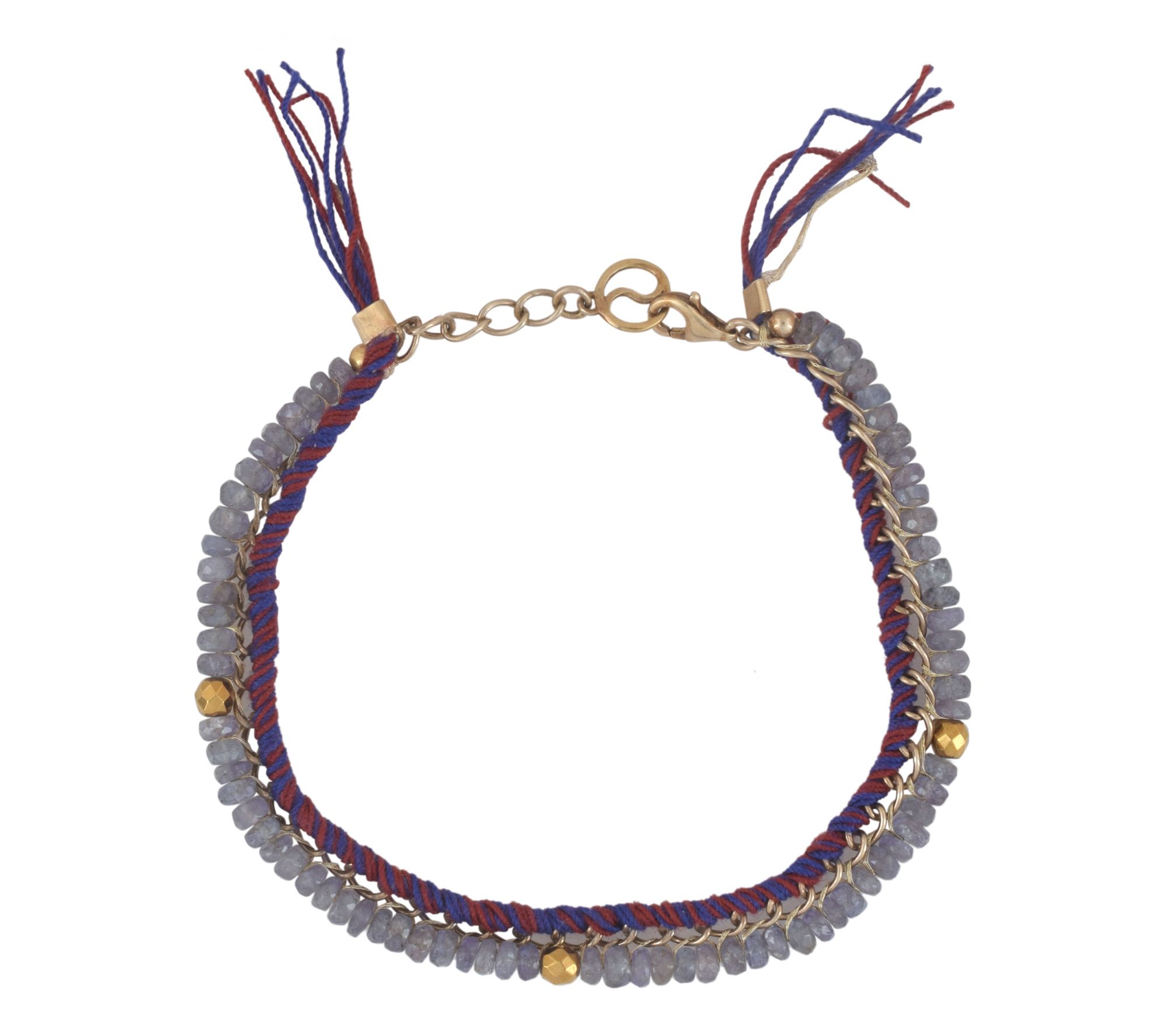 14K Gold Plated Tanzanite & Hematite Beaded Bracelet