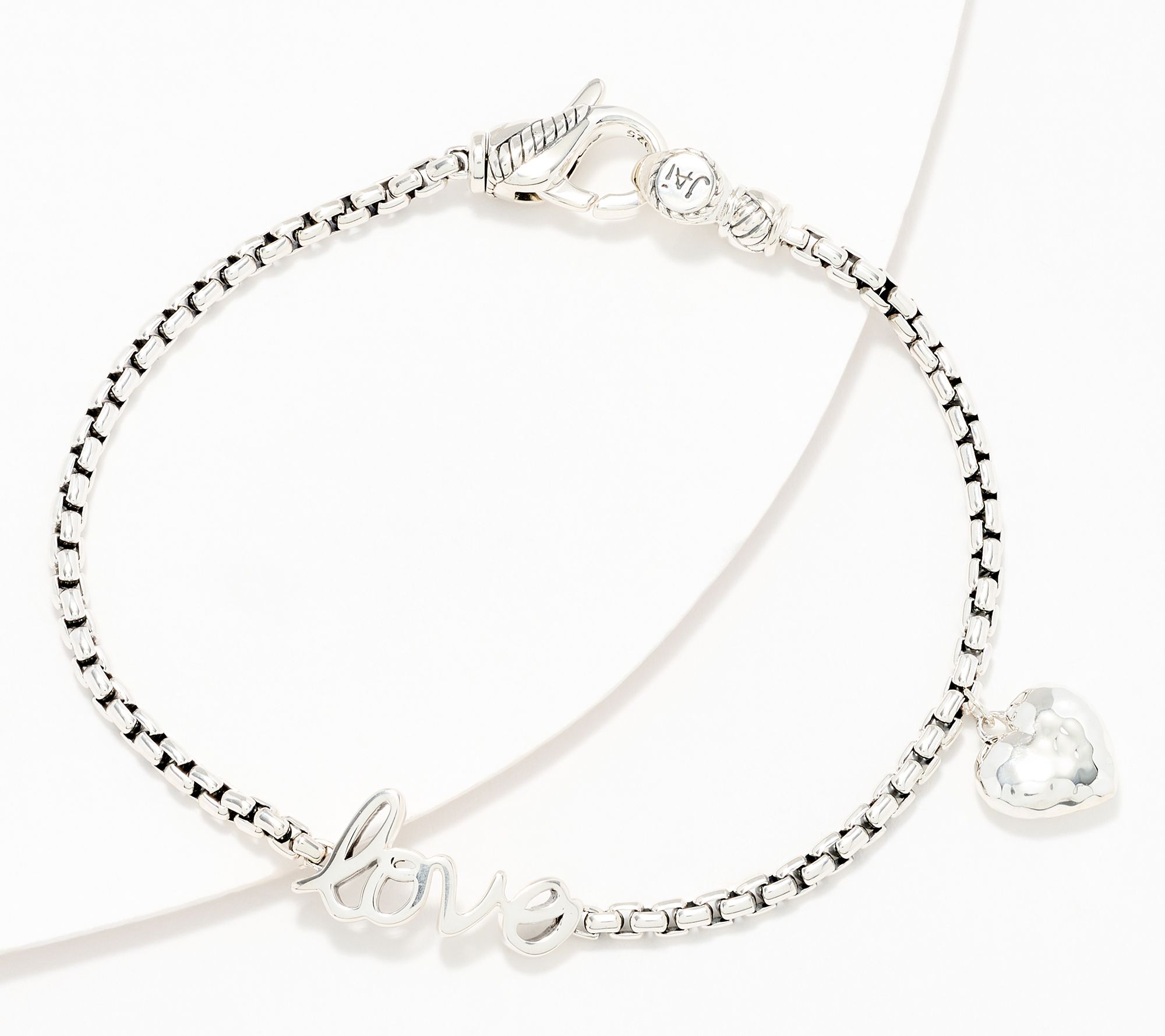 JAI Sterling Silver Script Charm Box Chain Bracelet, 9.5g