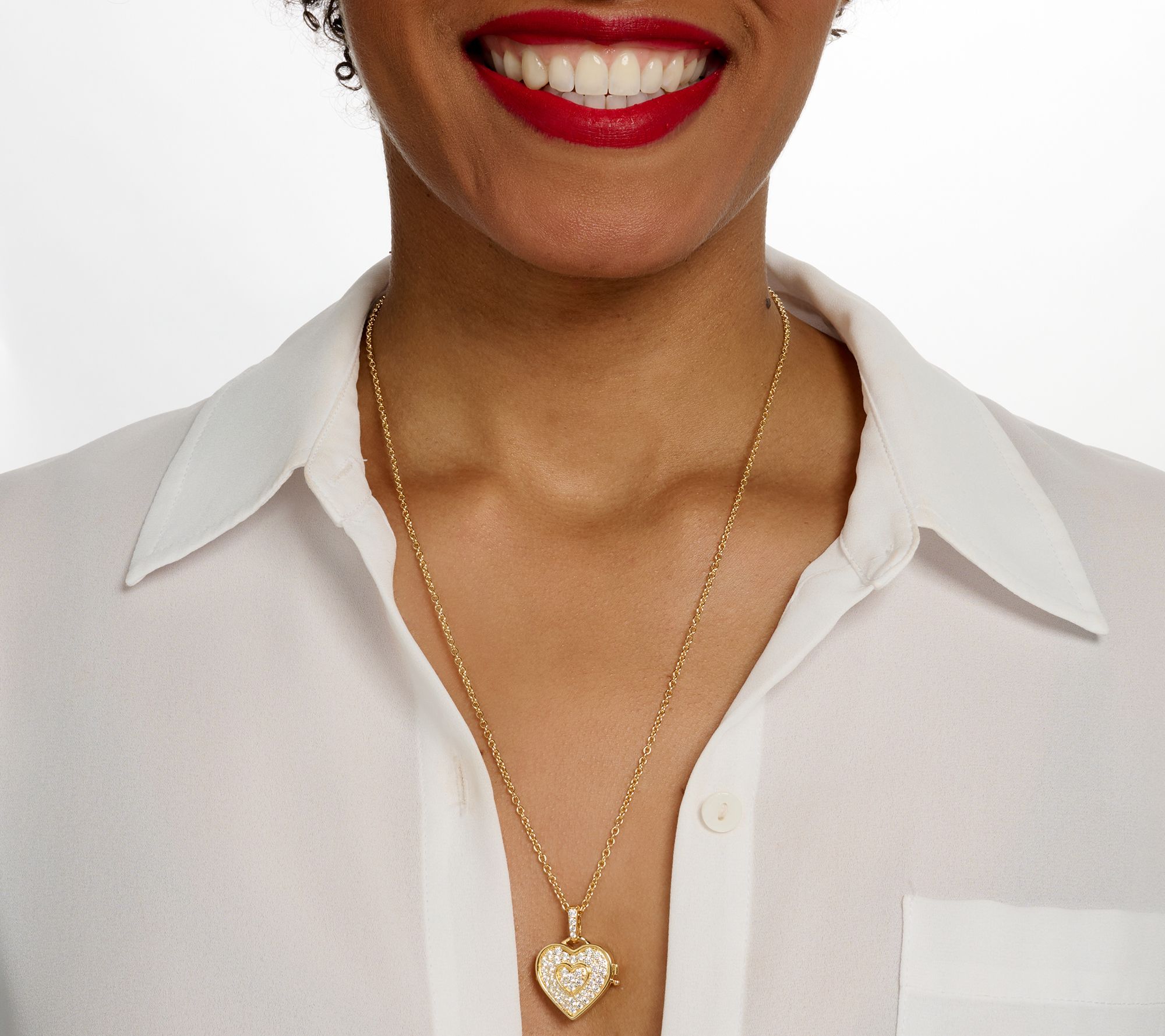 Diamonique x Kathy Levine Heart Memento Locket Necklace Sterling Silver