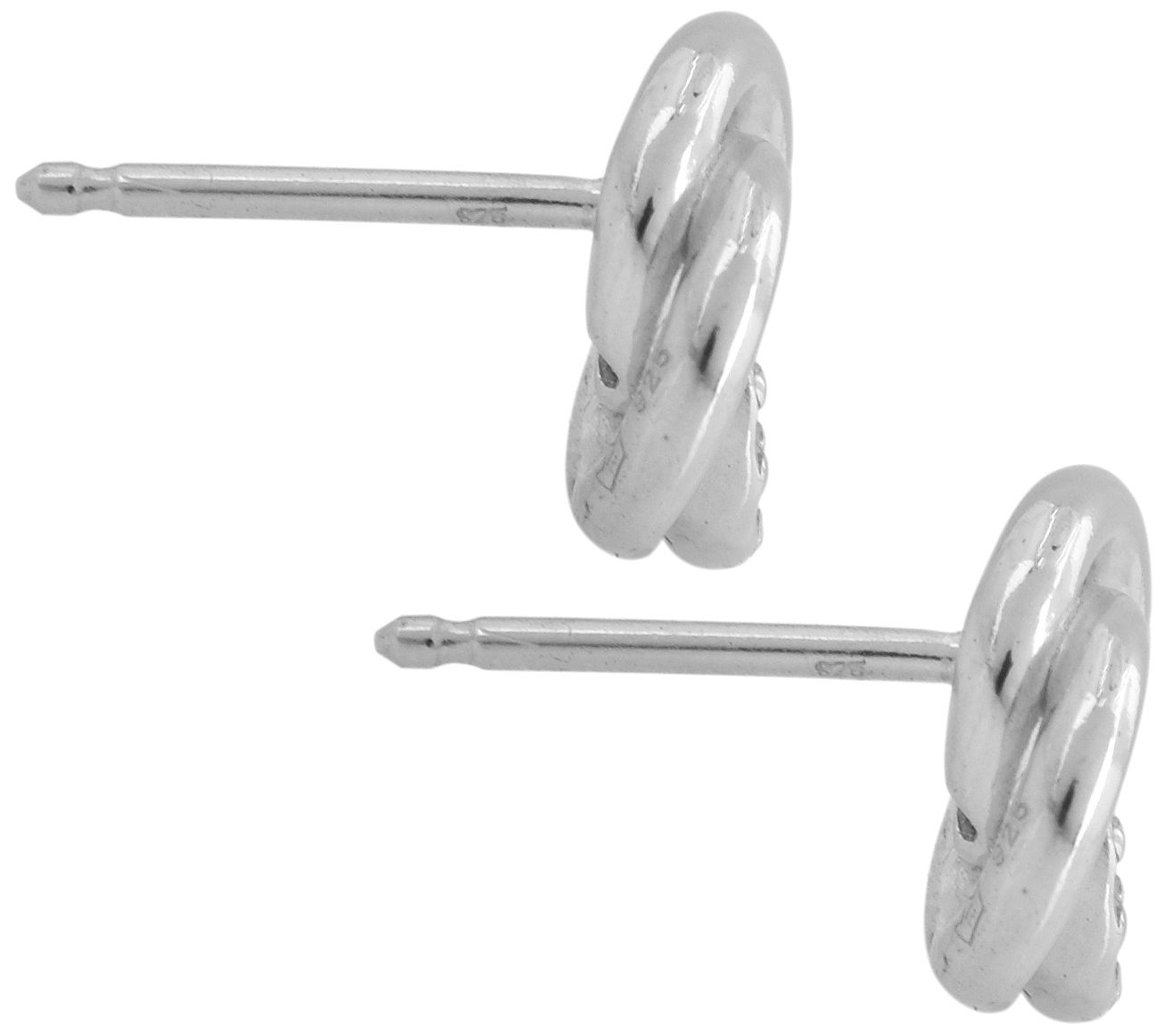 Sterling Silver Pave Knot Button Earrings