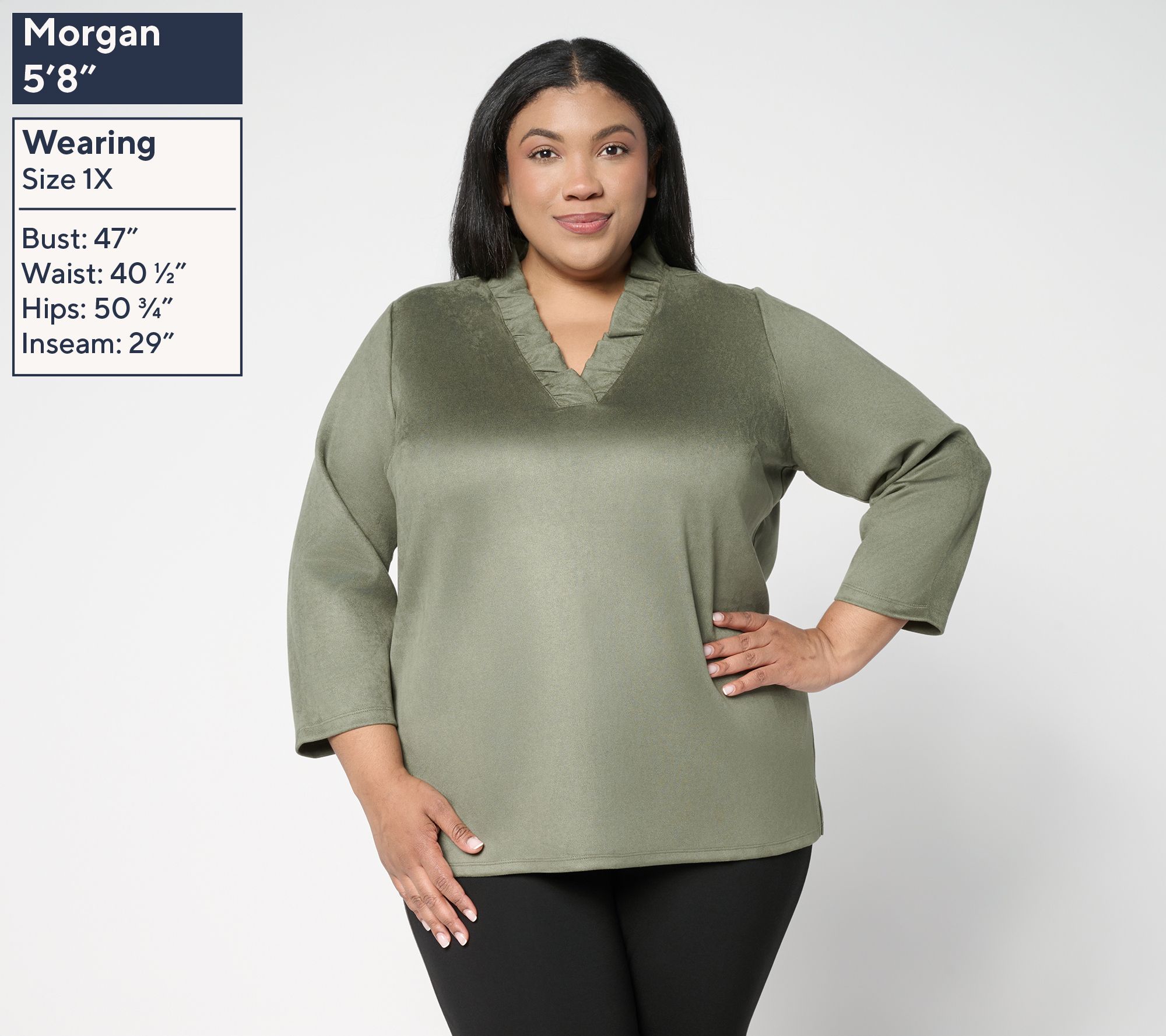 Belle Boho by Kim Gravel PerSuede Me Ruffle Collar V Neck Top