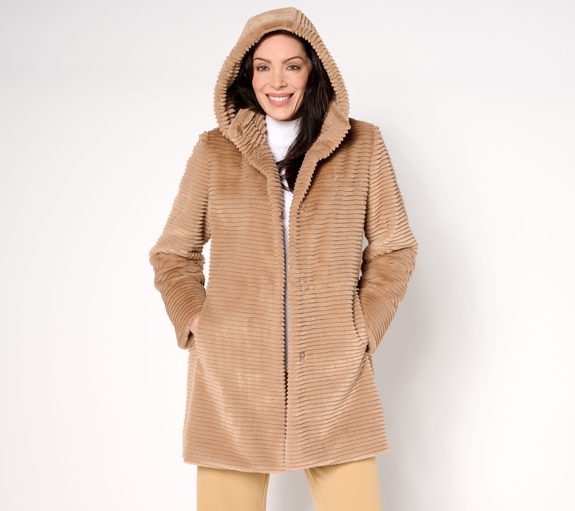 Dennis Basso Regular Faux Mink Anorak Jacket with Removable Hood