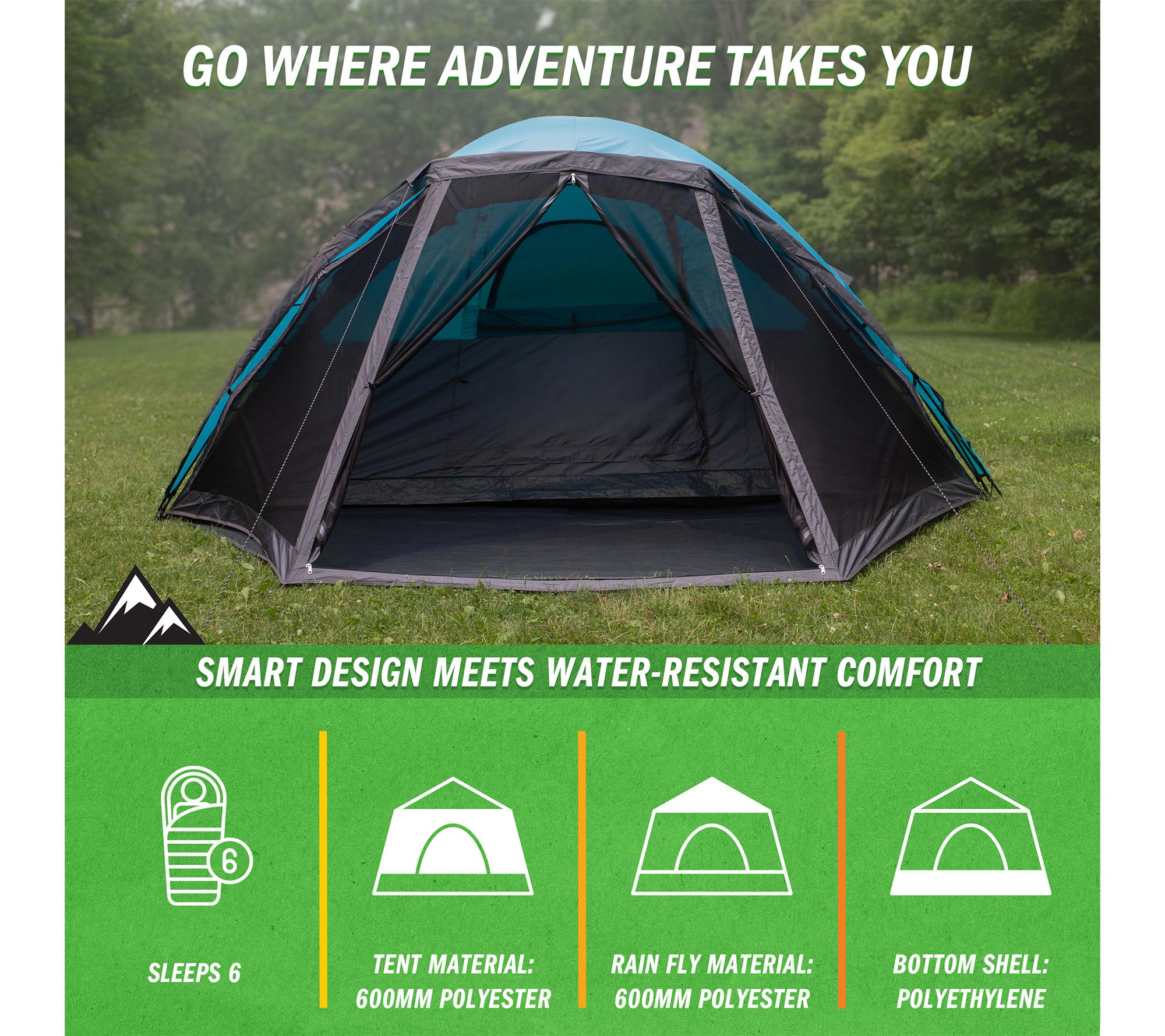 Wakeman 6 Person Camping Tent Water-Resistant Cabin Style Tent
