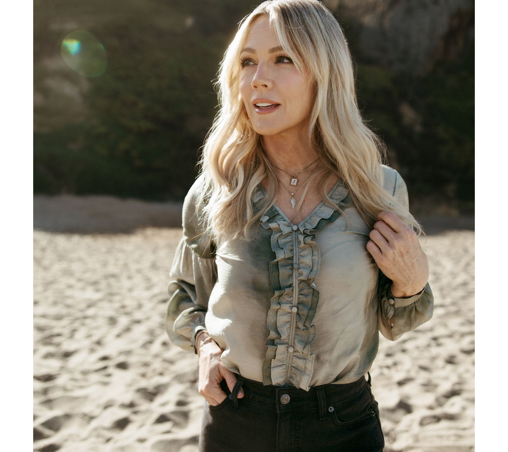 Me by Jennie Garth Bodie Printed Blouse with Ruffle Neckline