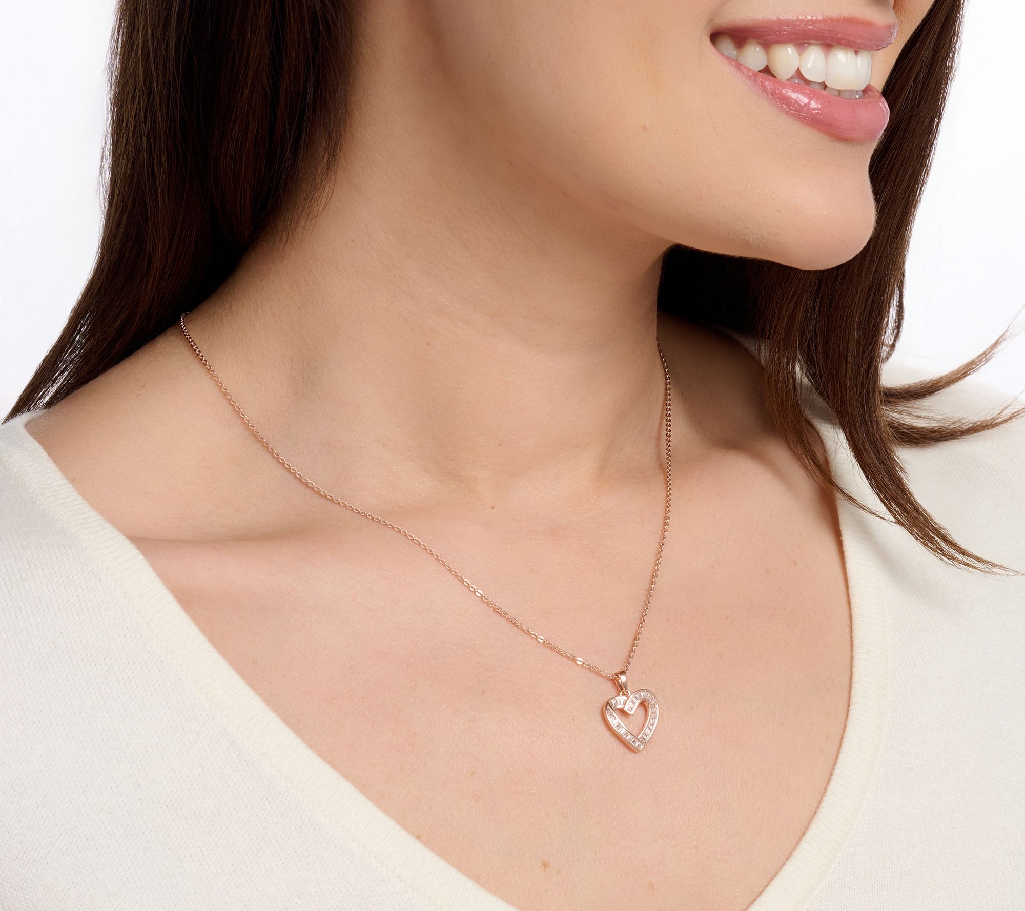 Diamonique Italia Baguette Heart Necklace, Sterling Silver