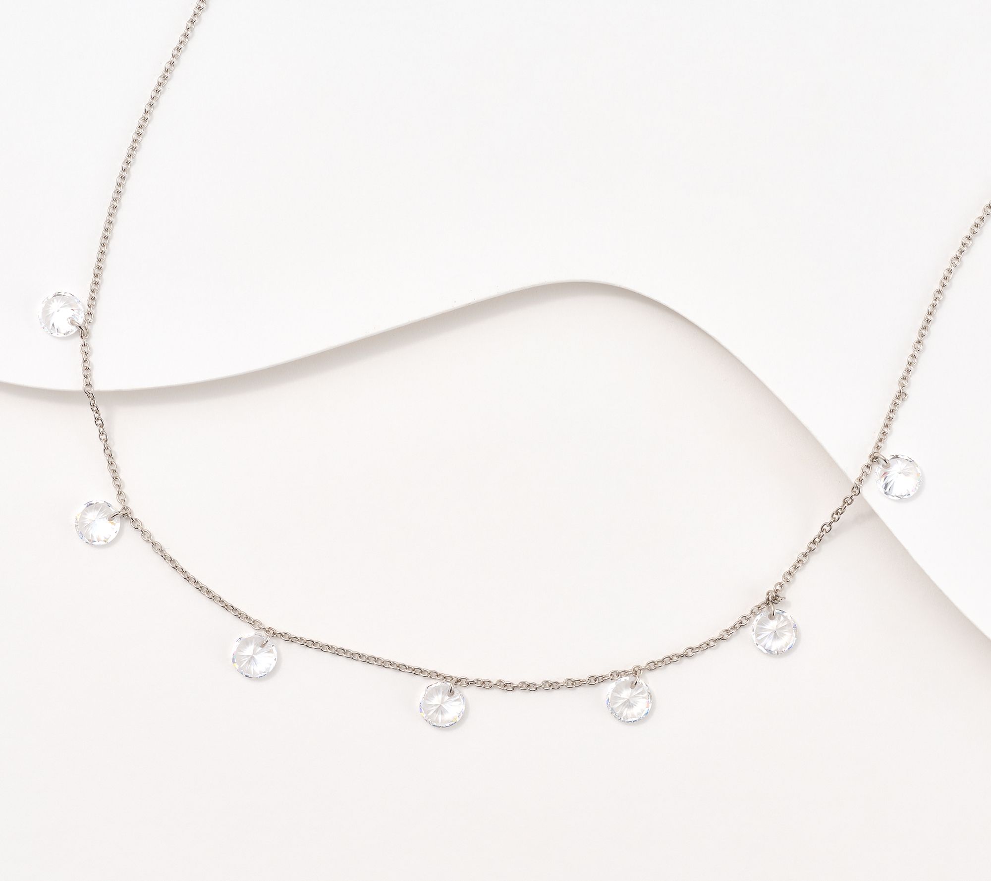 Diamonique Classics Round Station Necklace, Sterling Silver