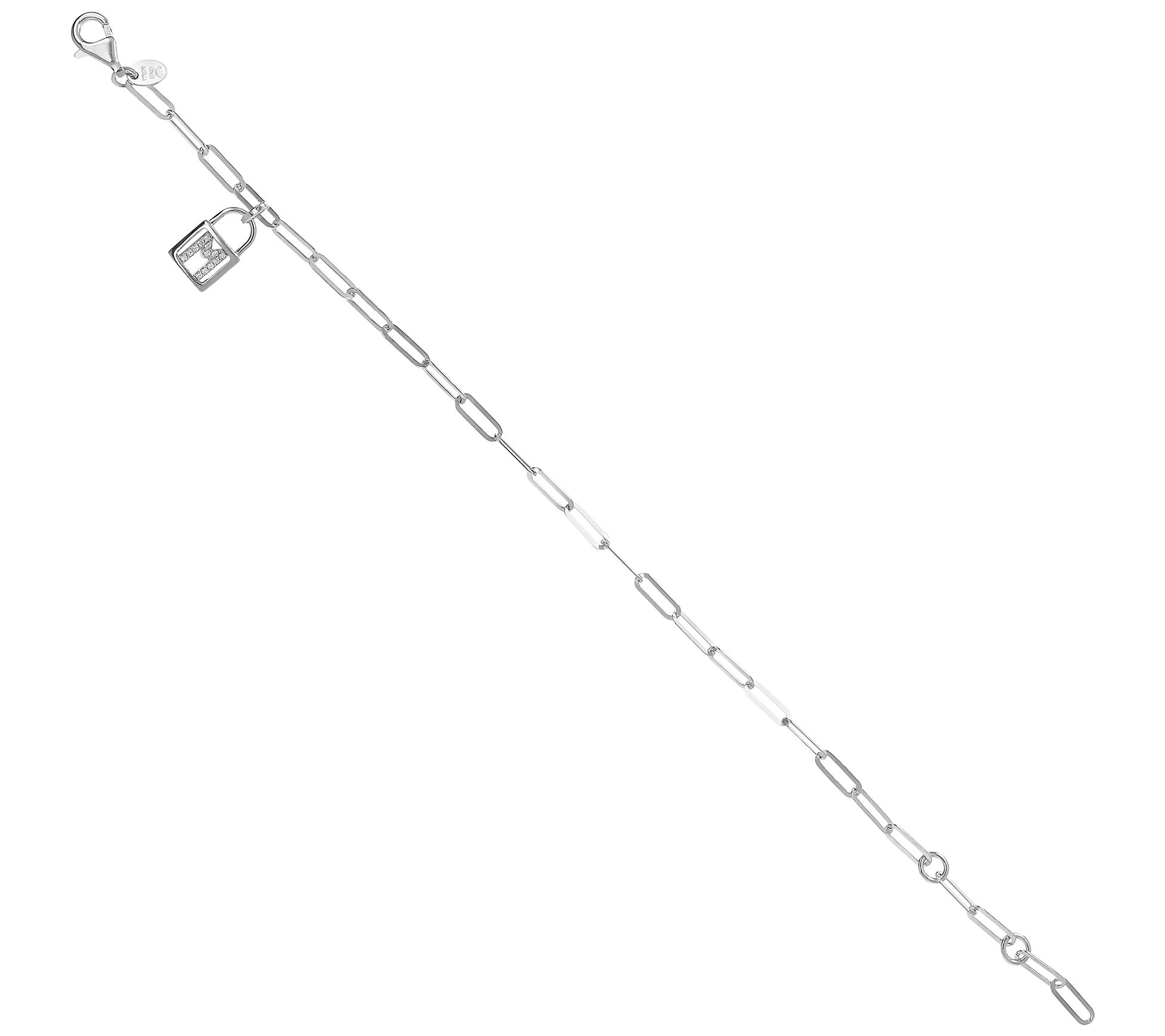 Diamonique Initial Lock Paperclip Bracelet, Ste rling Silver