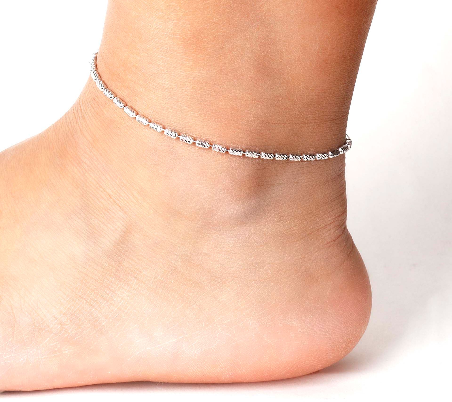 Veronese 18K Clad Diamond Cut Bead Ankle Bracelet, 5.2g