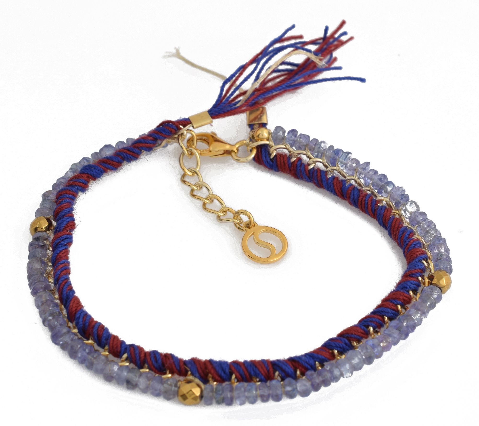 14K Gold Plated Tanzanite & Hematite Beaded Bracelet