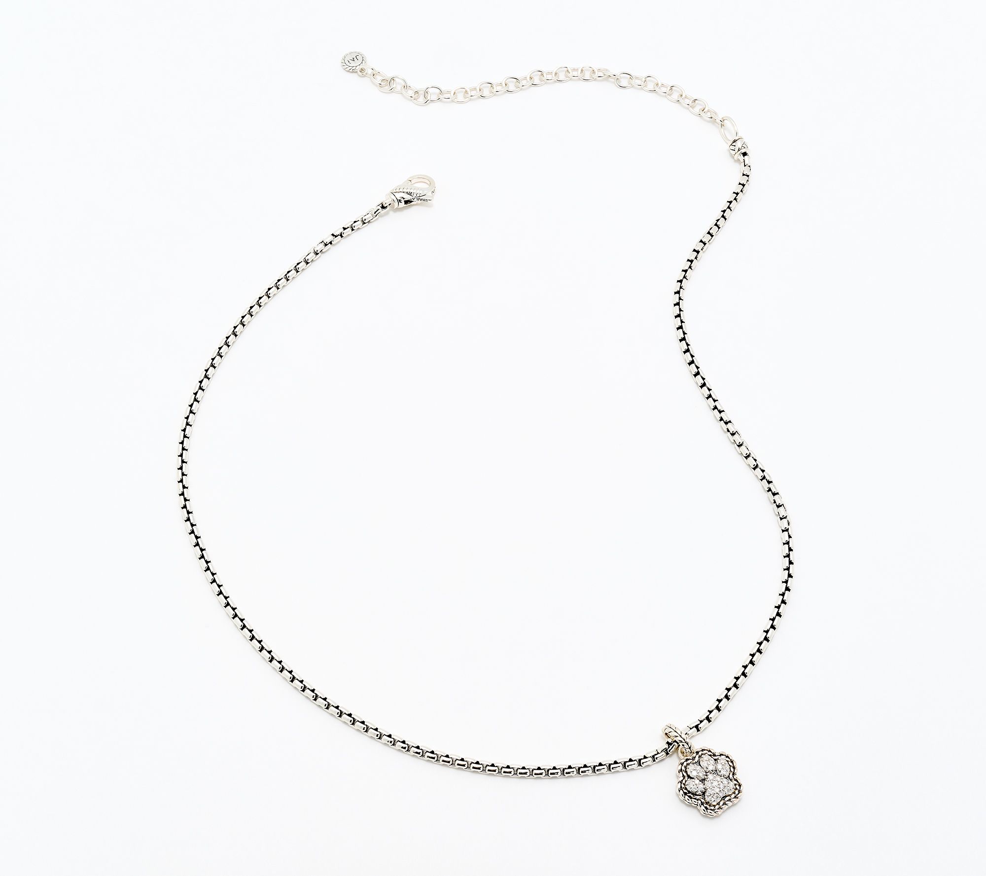 JAI Sterling Silver Diamond Pave Symbol Box Chain Necklace