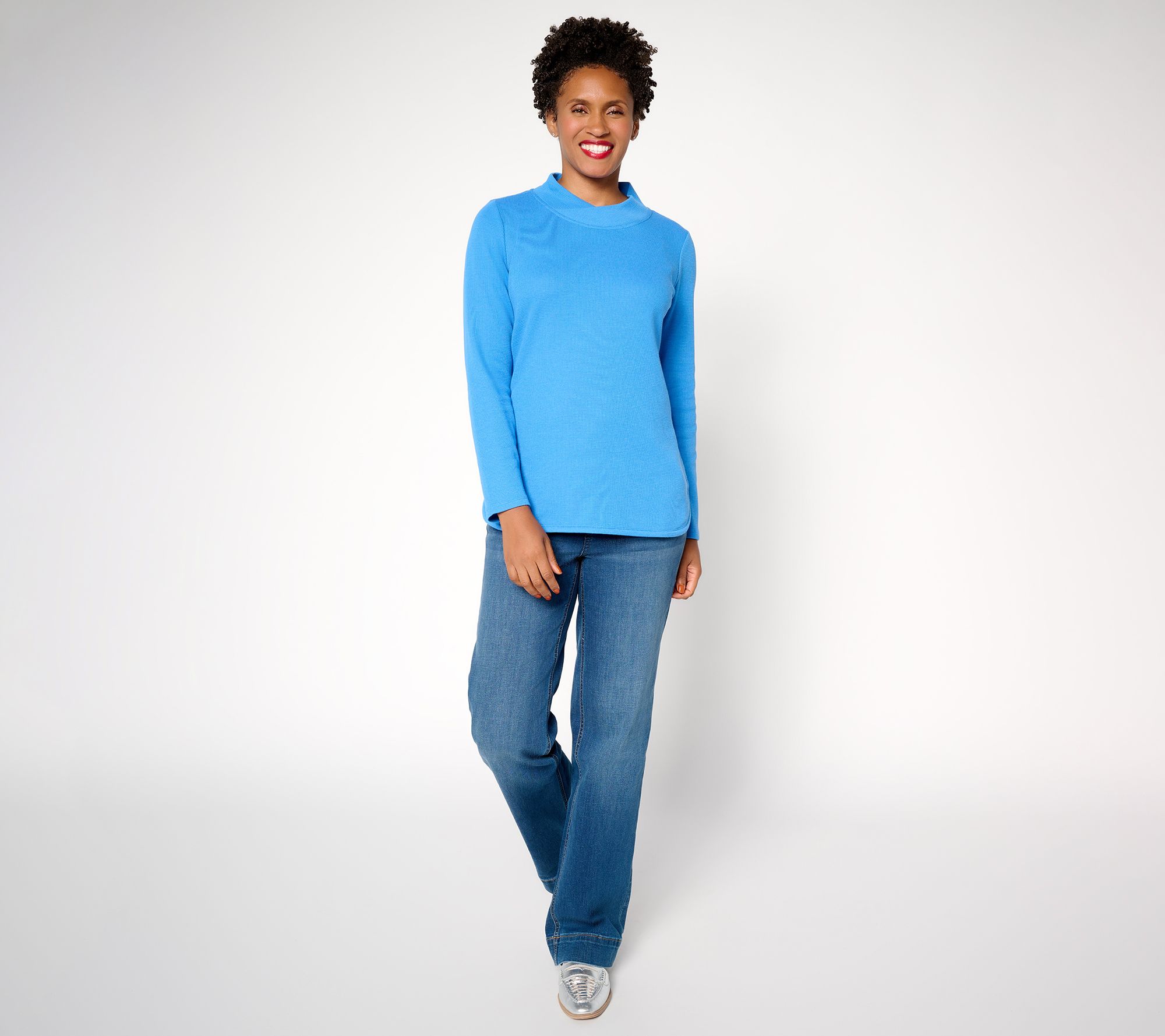Denim & Co. Essentials Waffle Knit Crossover Neck Top