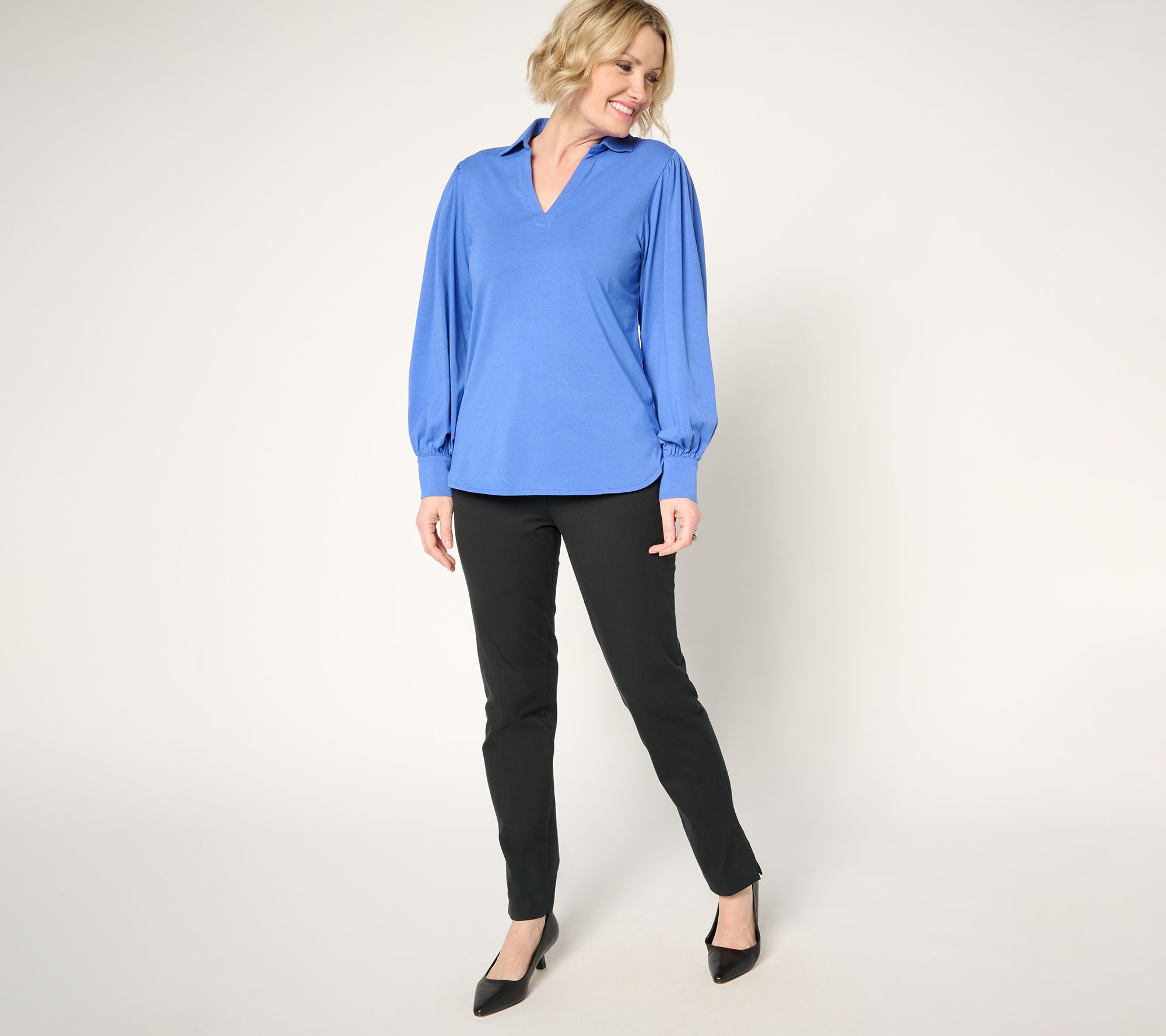 by Stacy London Blouson Sleeve Knit Top with Collar
