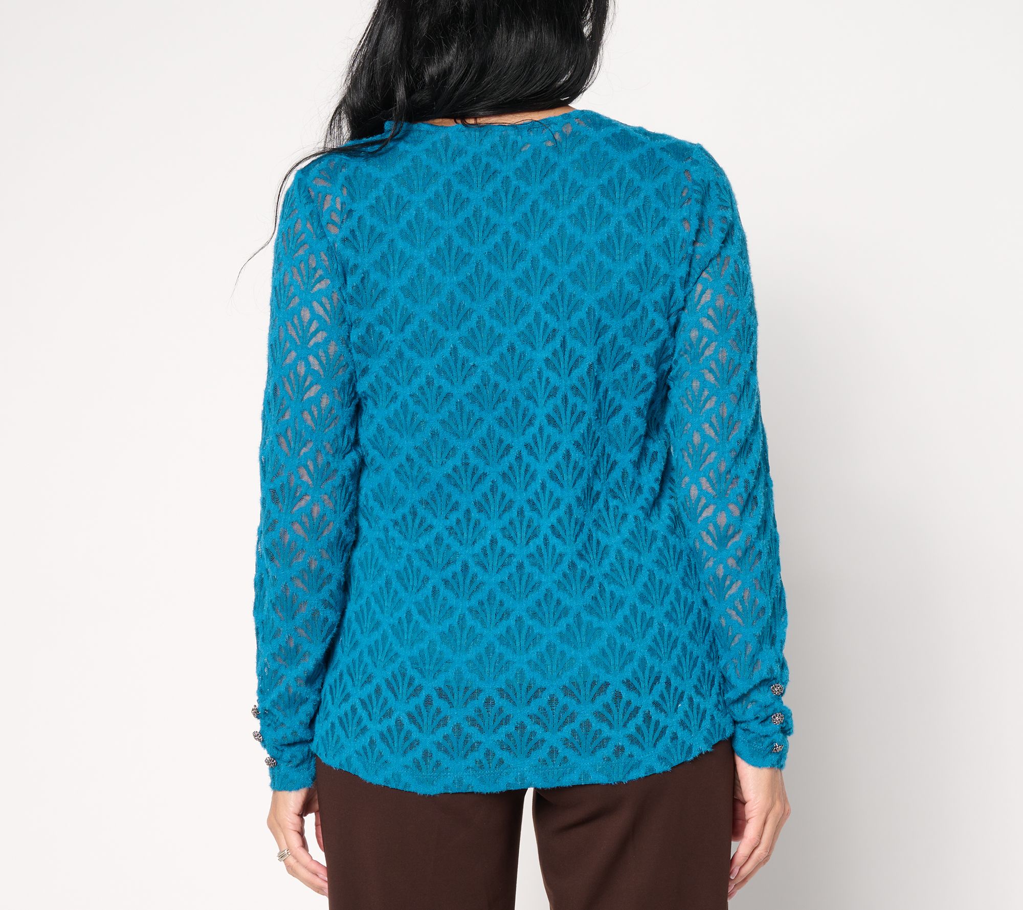Susan Graver Knit Lace Crew Neck Long-Sleeve Top