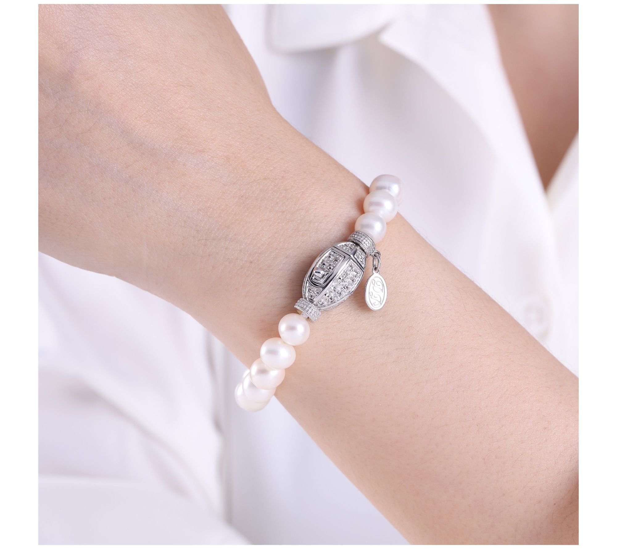 Dallas Prince Marcasite & Cultured Pearl Bracelet, Sterling