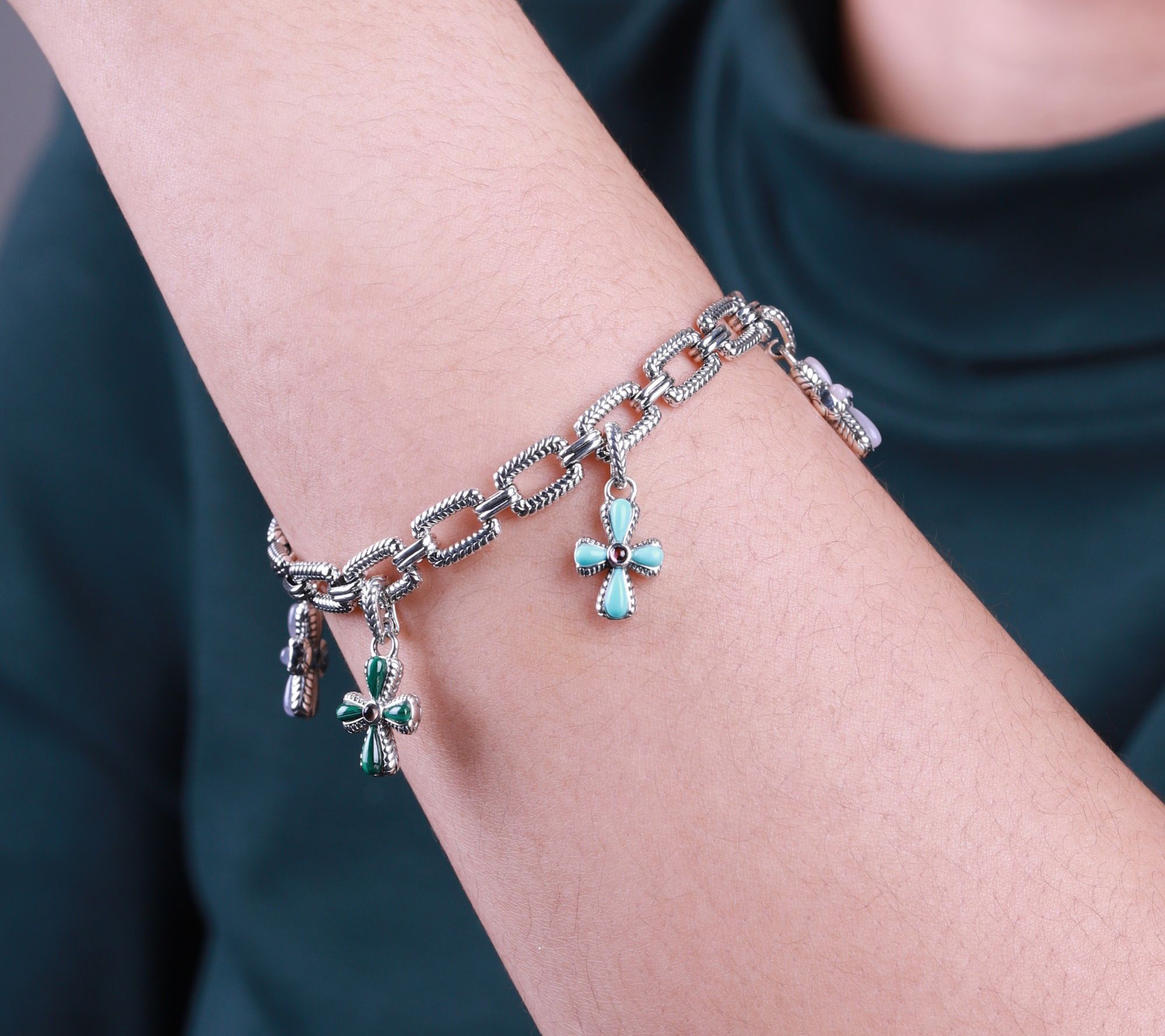 Tiffany Kay Studio Sterling Gemstone Cross Charm Bracelet