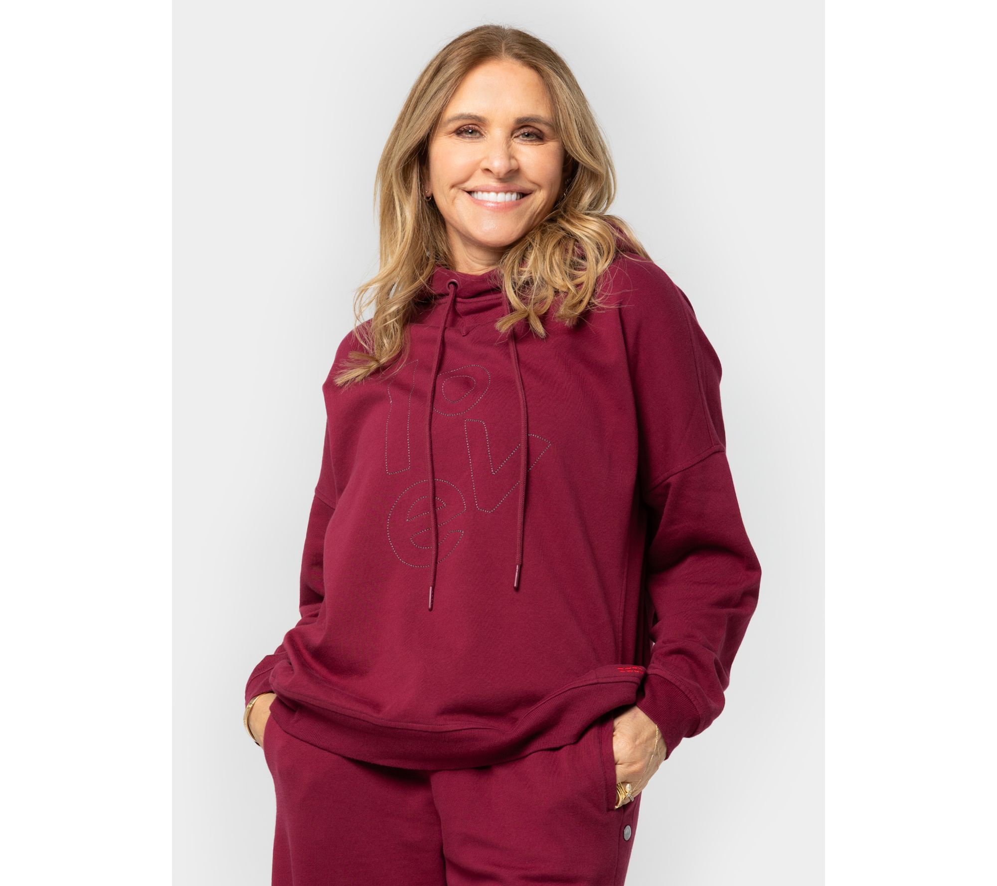 Peace Love World French Terry Embroidered Graphic Hoodie