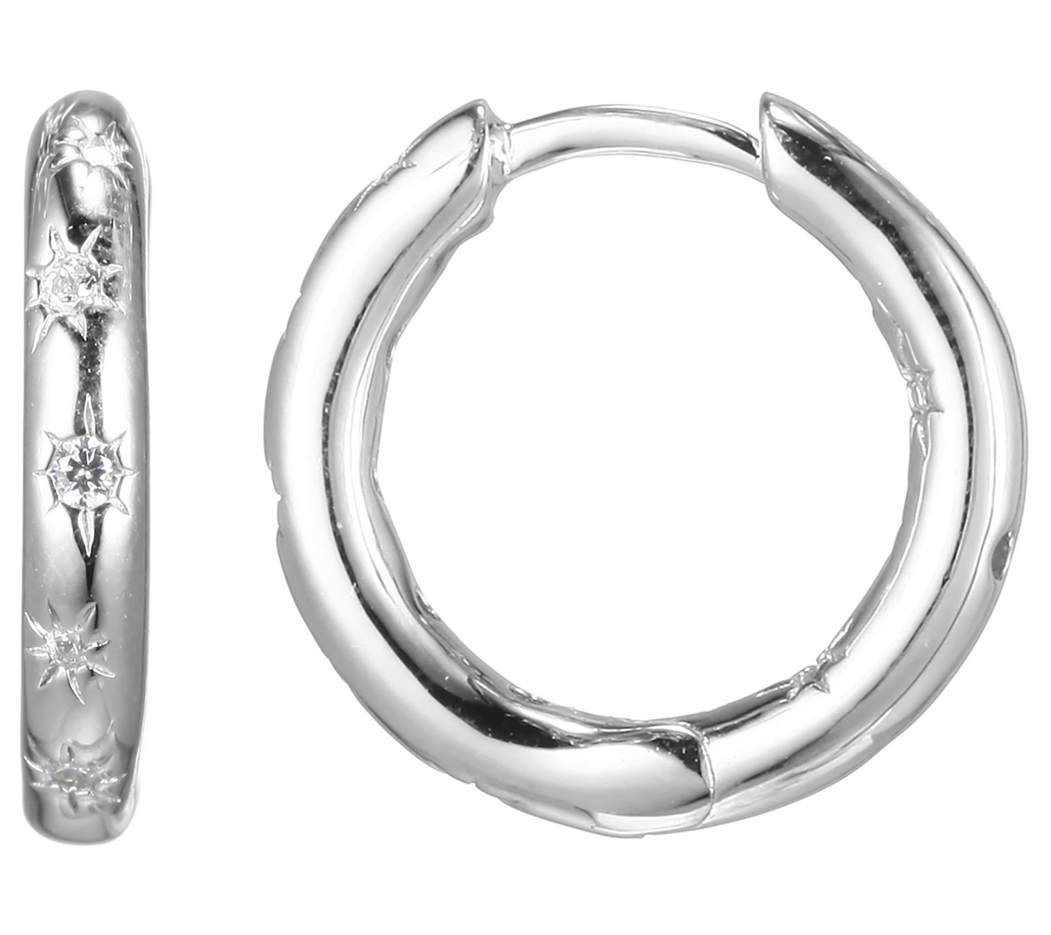 Diamonique High Polished Sterling Silver Star Hop Earrings