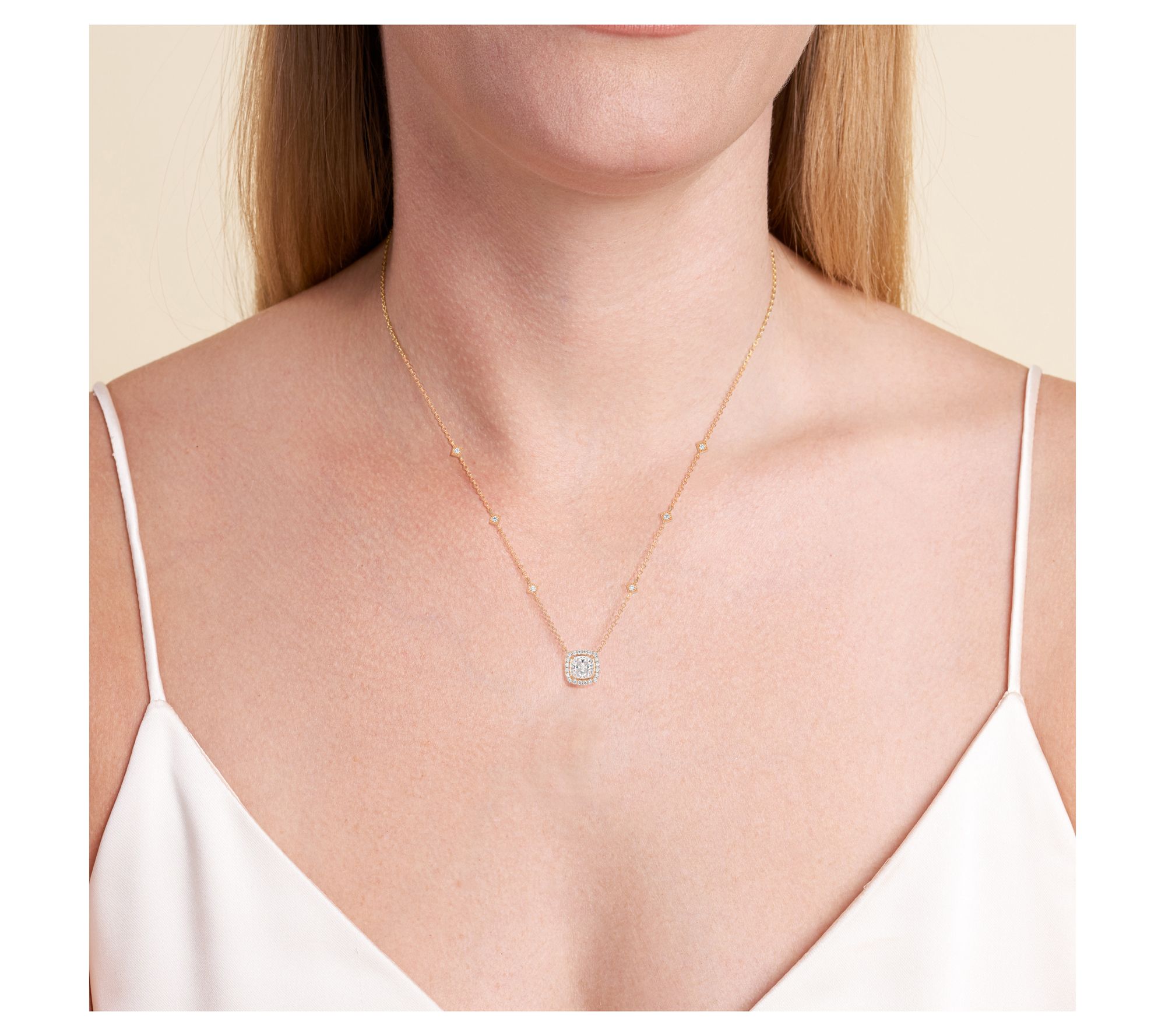 Sterling Silver Moissanite Cushion Cut StationNecklace