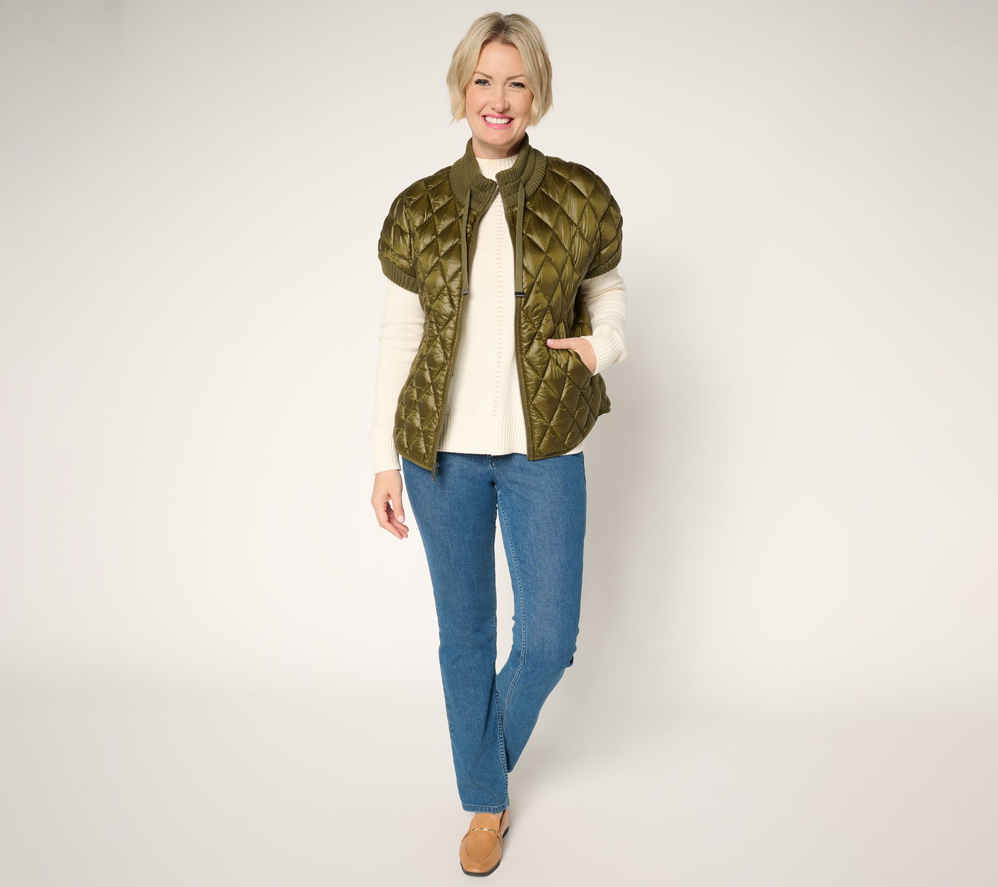 Martha Stewart Signature Diamond Quilted Short-Sleeve Jacket