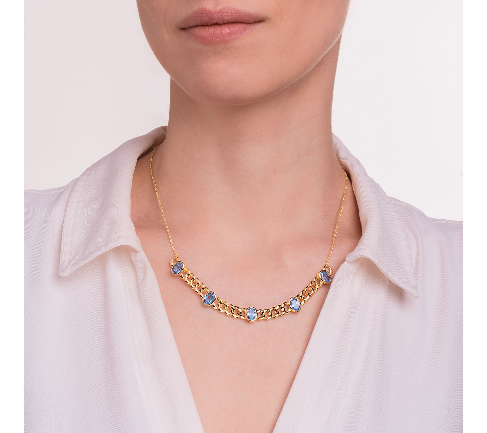 Affinity Gems Blue Topaz Chain Necklace, 18K Gold Plated
