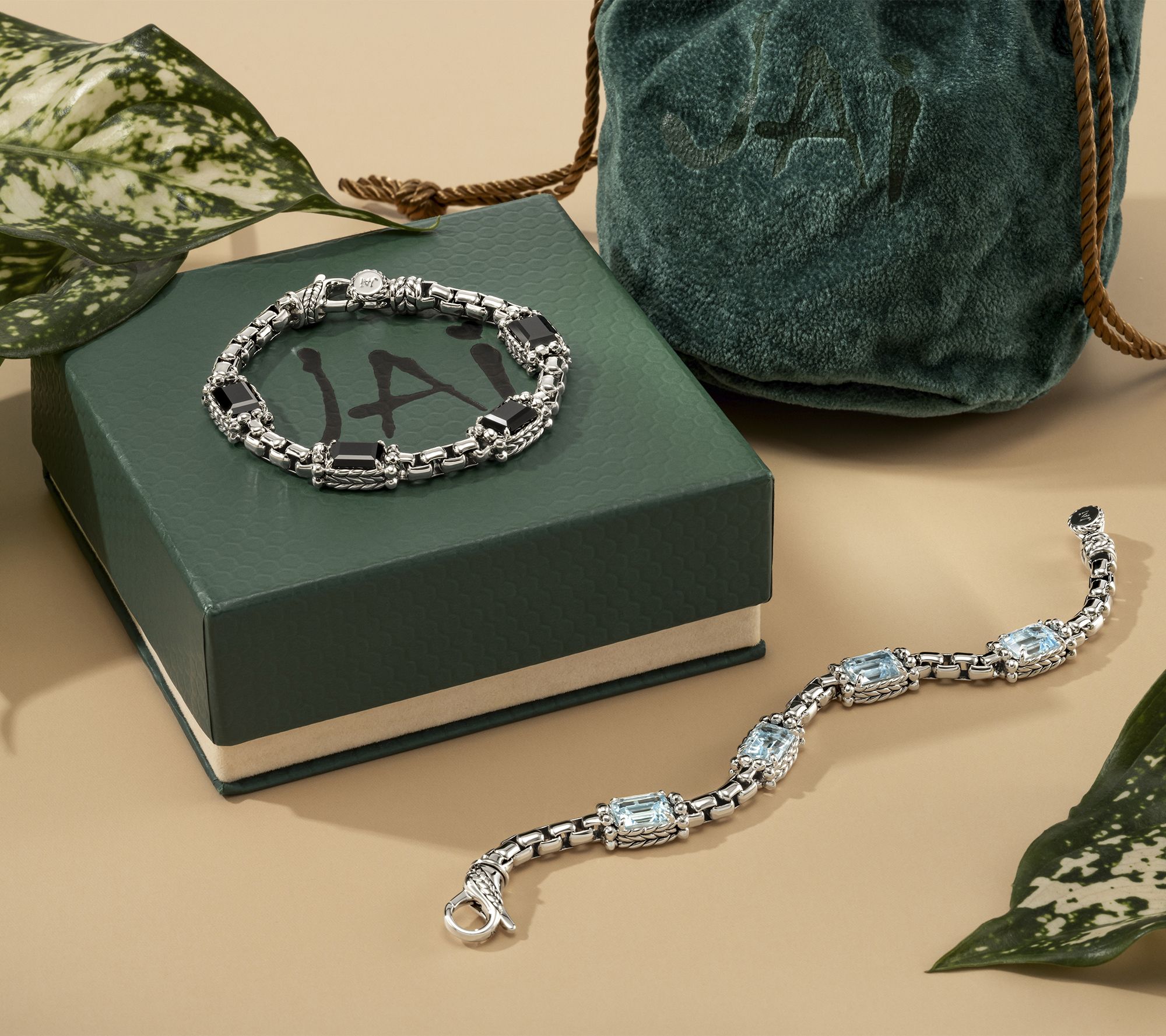 JAI Sterling Silver 8 cttw Gemstone 5.3mm Box Chain Bracelet