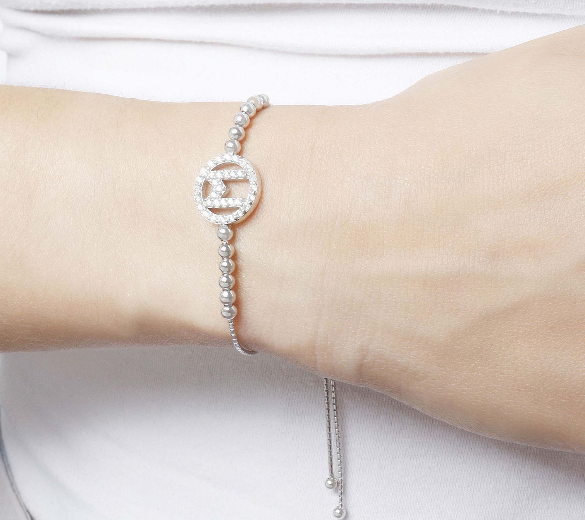 Diamonique Initial Adjustable Bracelet, Sterling Silver