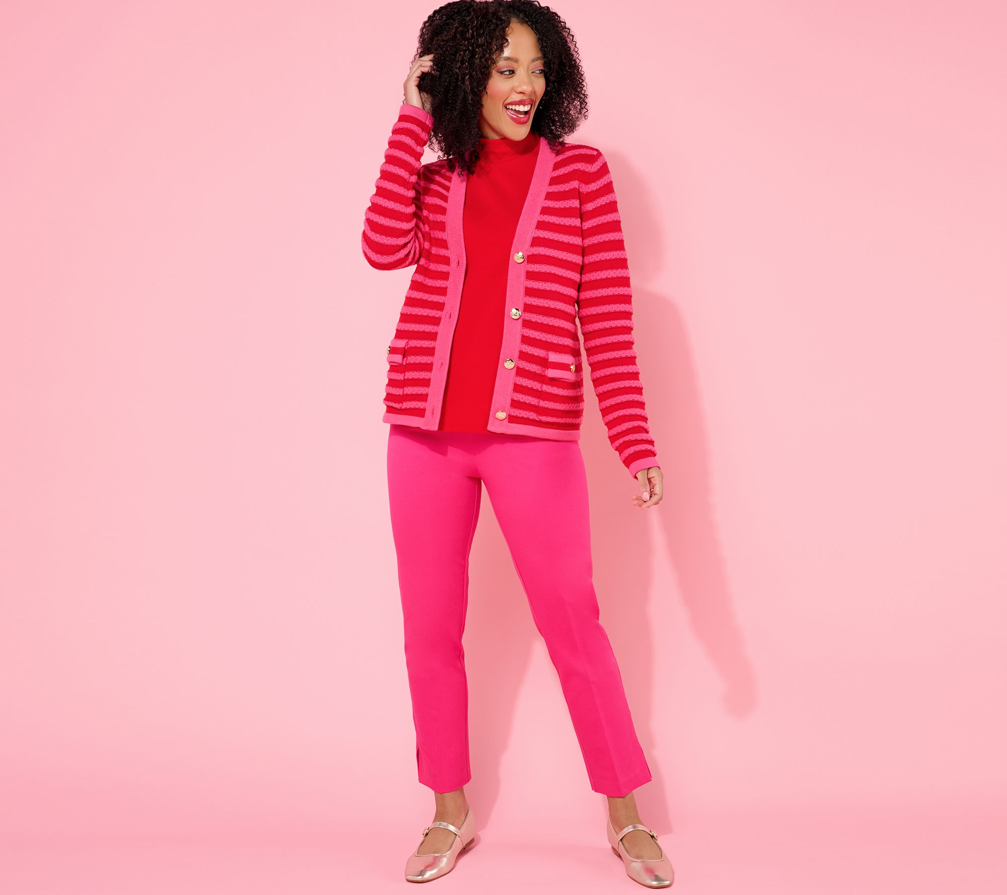 Isaac Mizrahi Live! Striped Button-Front Sweater Cardigan