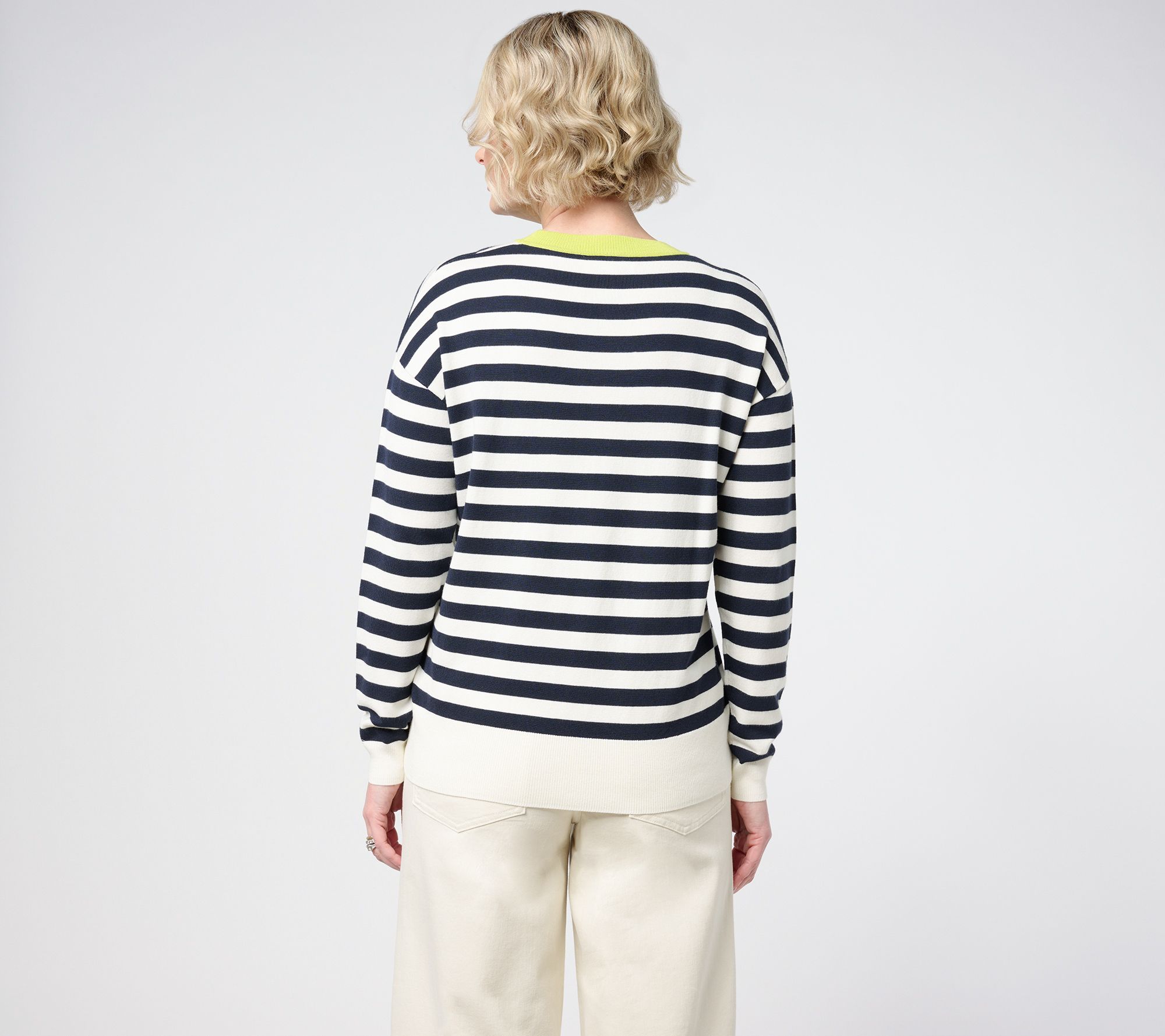 Carla Rockmore Collection Contrast Trim Striped Sweater