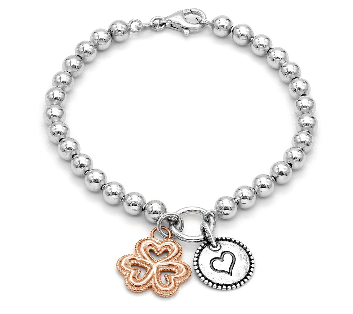Or Paz Sterling Silver Beaded Clover & Heart Charm Bracelet