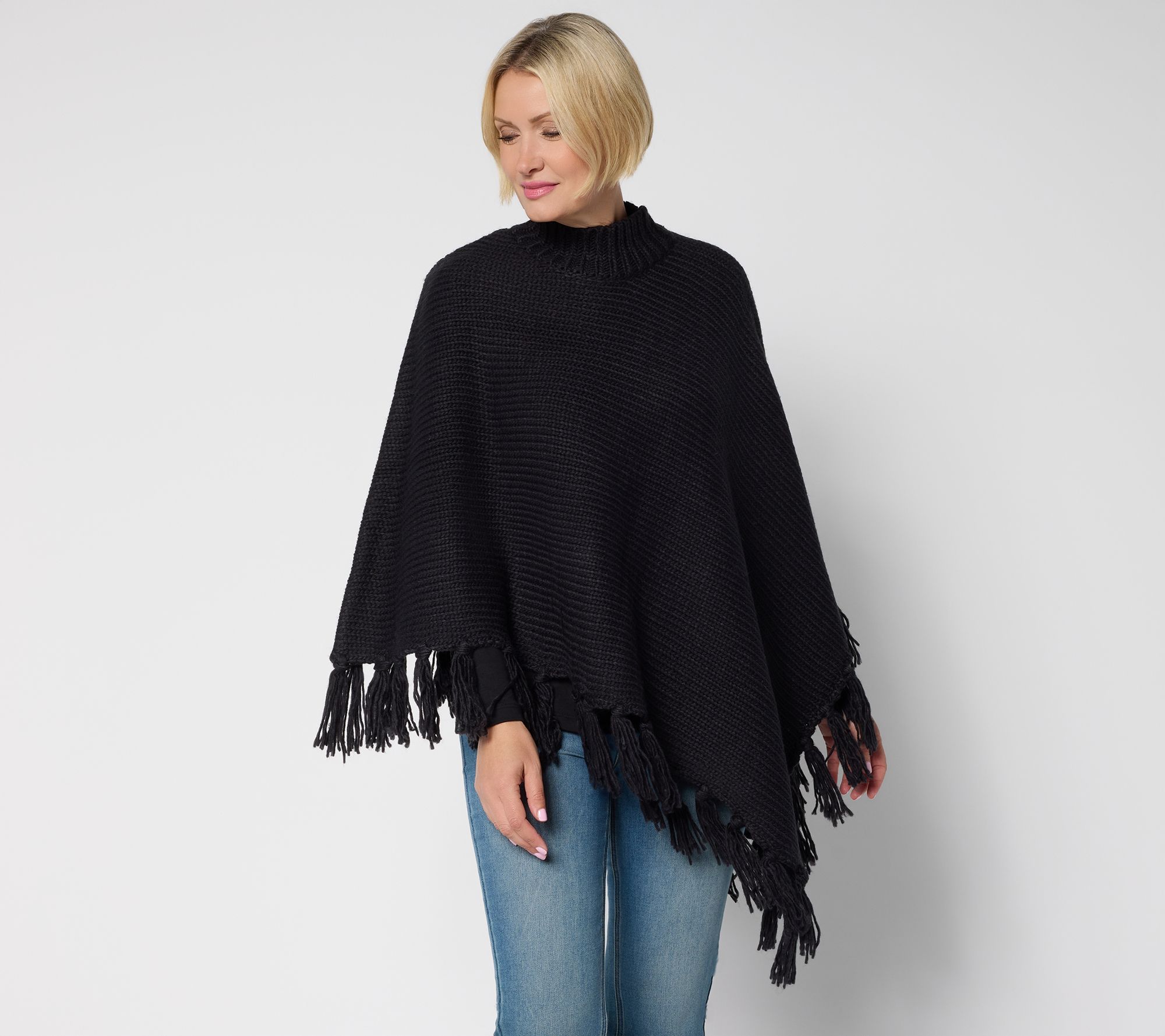 Martha Stewart Signature Asymmetrical Sweater Cape with Fringe