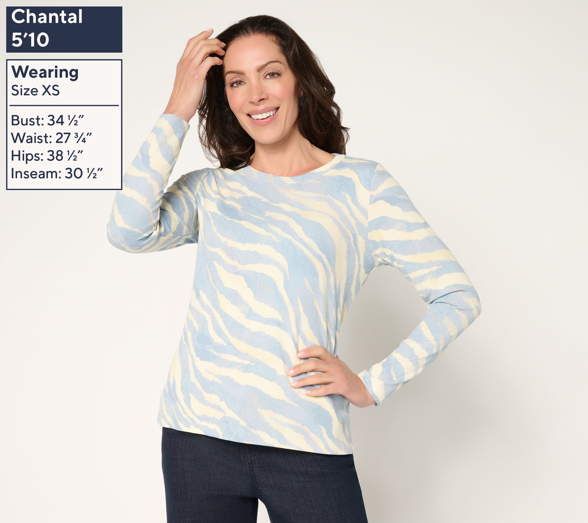 Susan Graver Weekend Printed Rib Knit Crew Neck Top