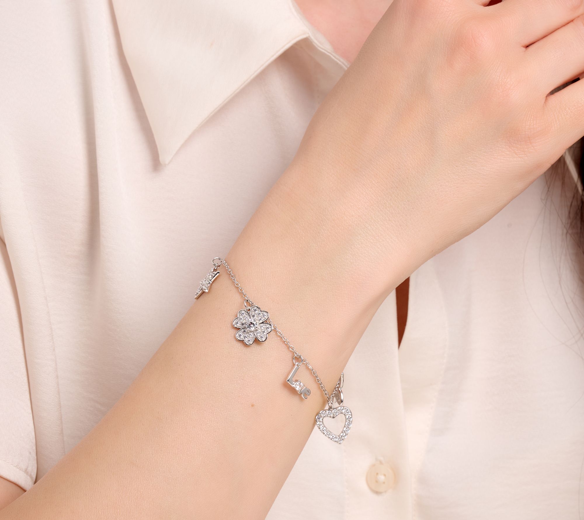 Diamonique x Kathy Levine So Charming Charm Bracelet, Sterling Silver