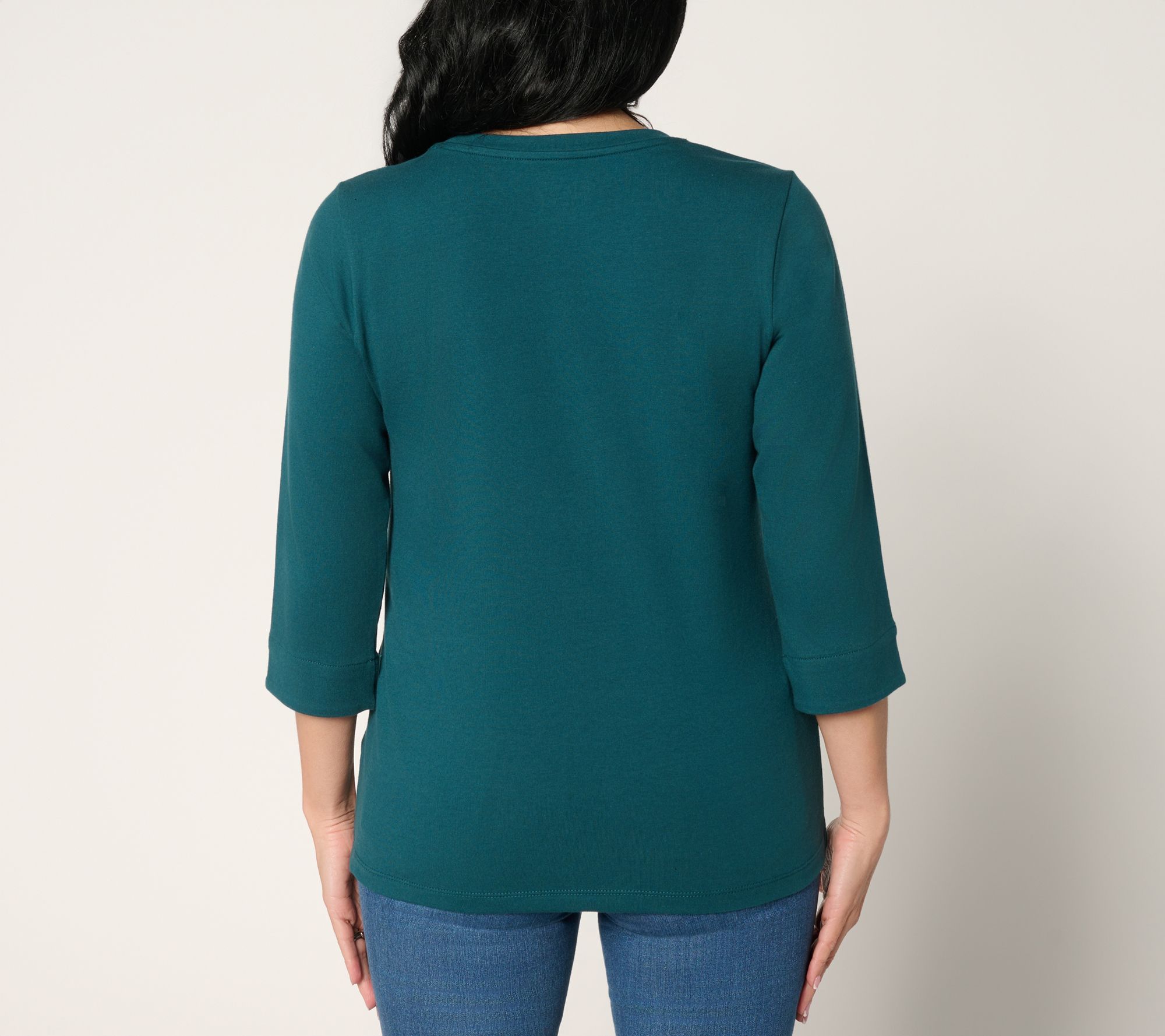Denim & Co. Essentials Perfect Jersey Round-Neck 3/4-Sleeve Top