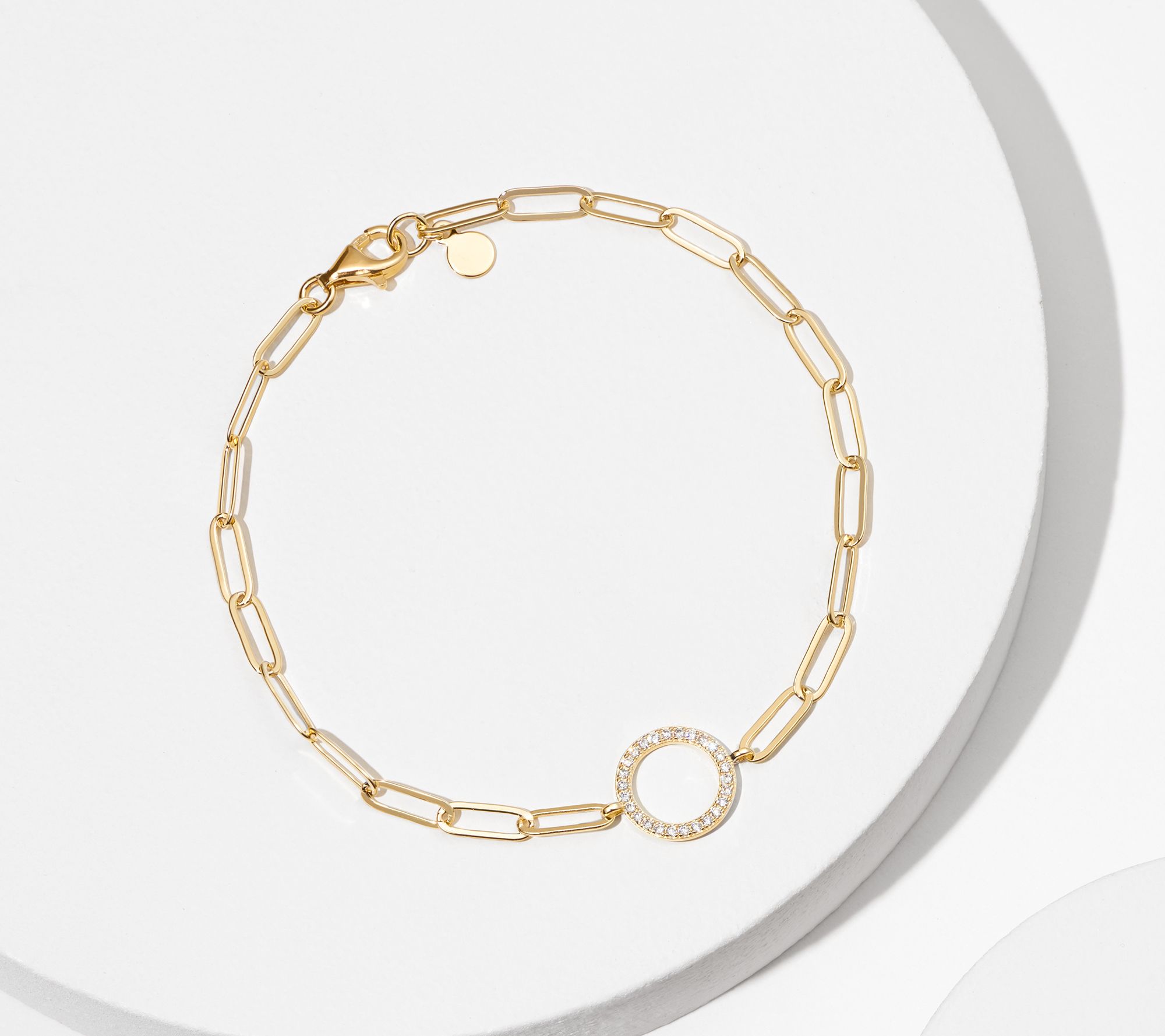 Diamonique Paperclip Link Circle Bracelet, 18Kld Clad