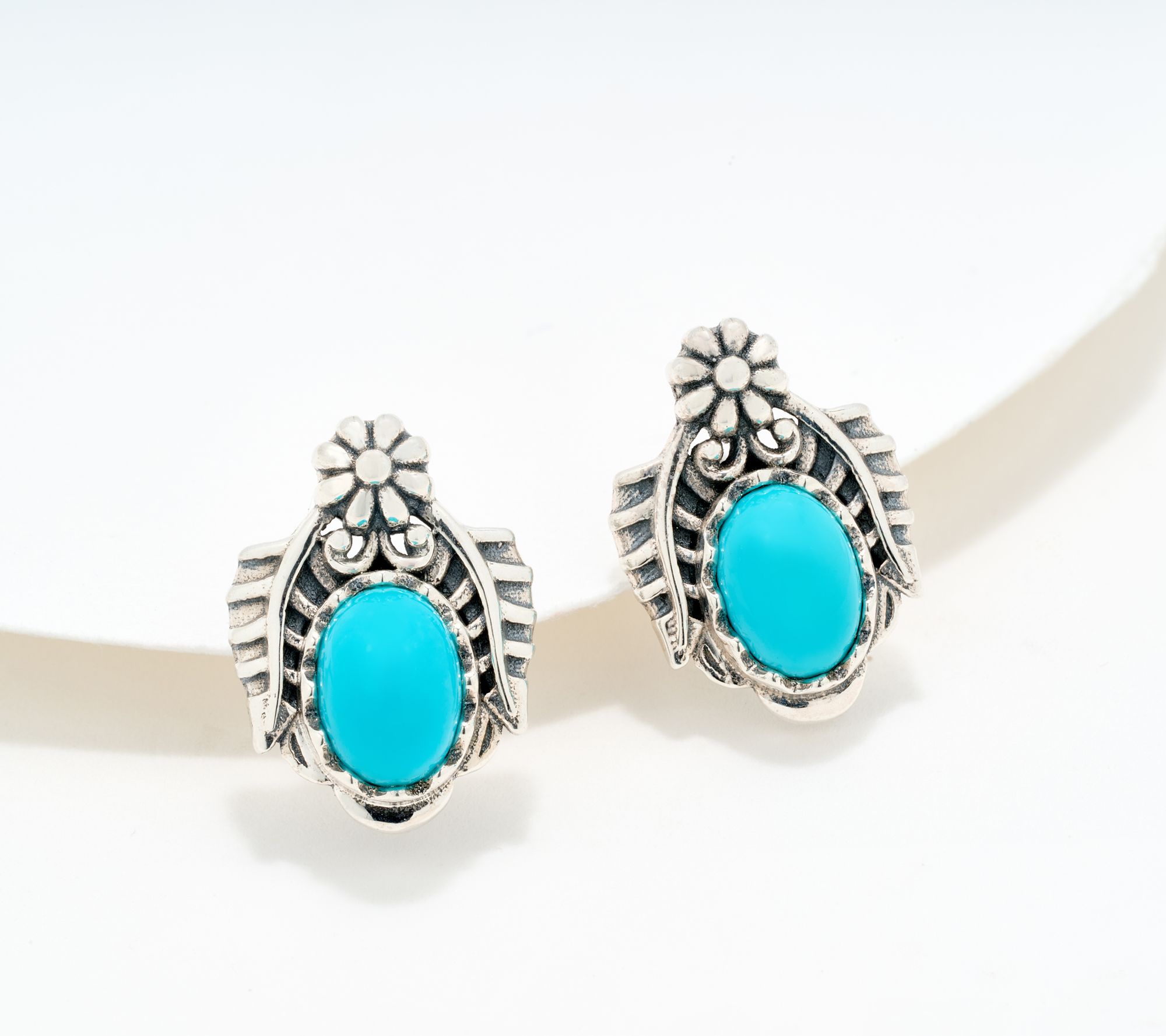 American West Sterling Silver Sleeping Beauty Turquoise Leaf Stud Earrings