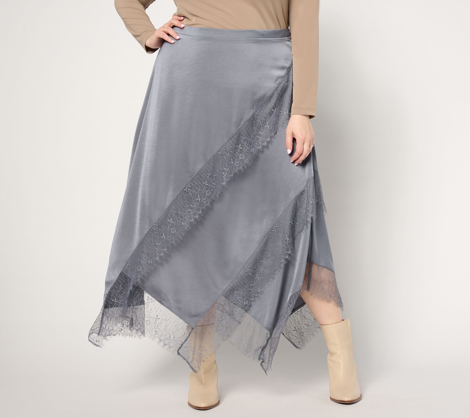 Me by Jennie Garth Regular Bella Satin Skirt w/ Lace Detail