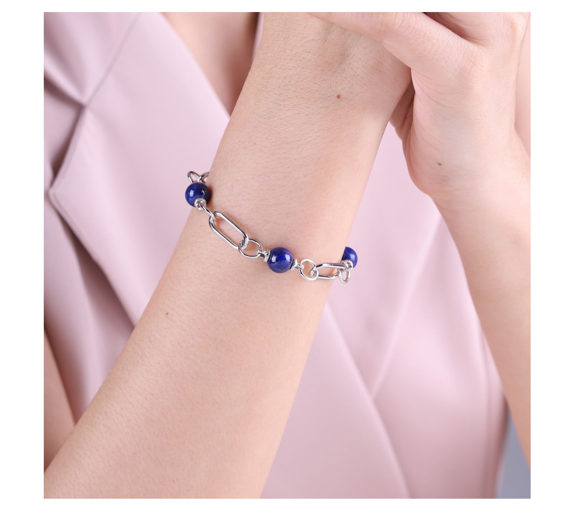 Ariva Sterling Paperclip Link Gemstone Bead Bracelet