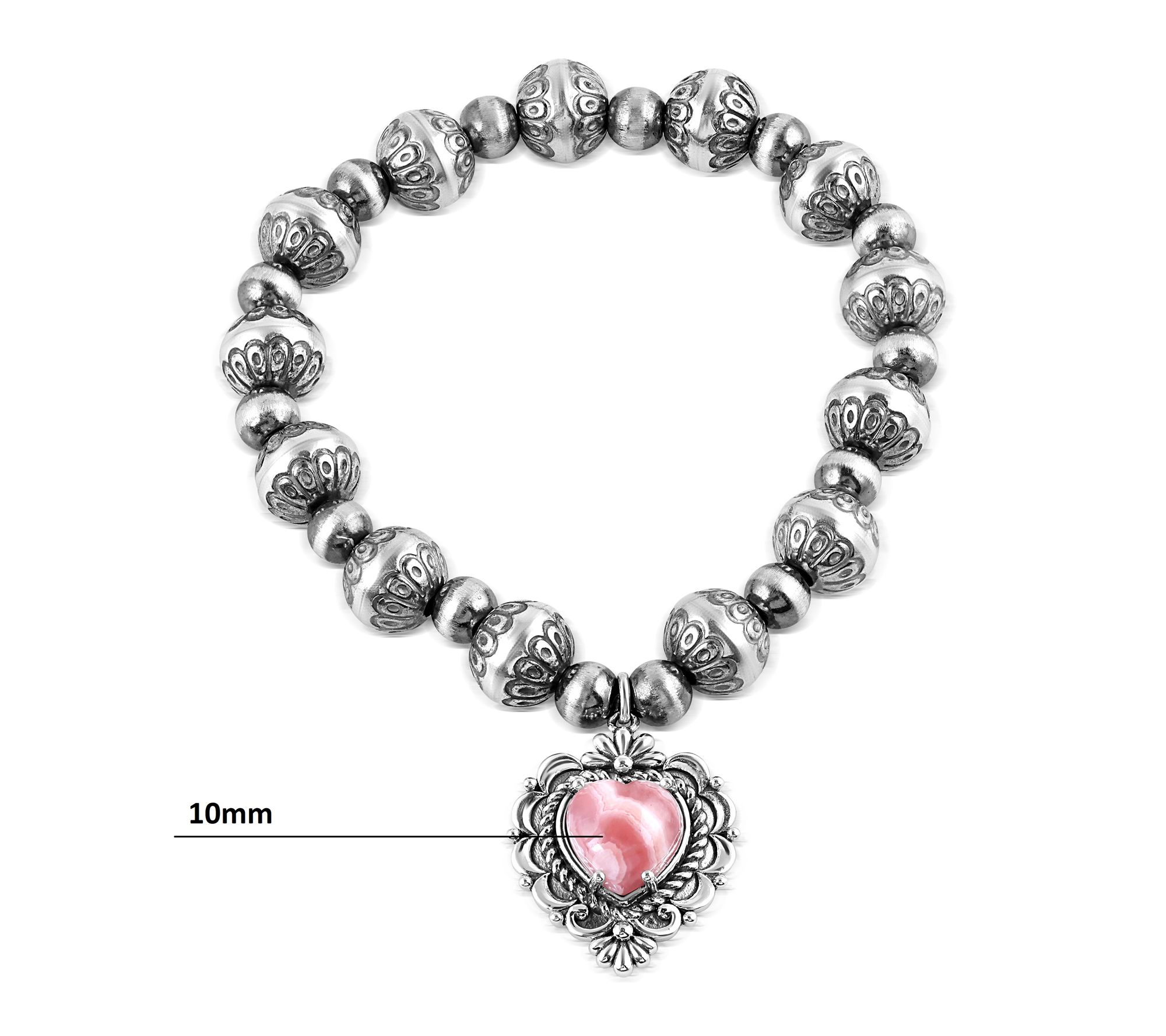 American West Sterling Gemstone Heart Charm Beaded Bracelet