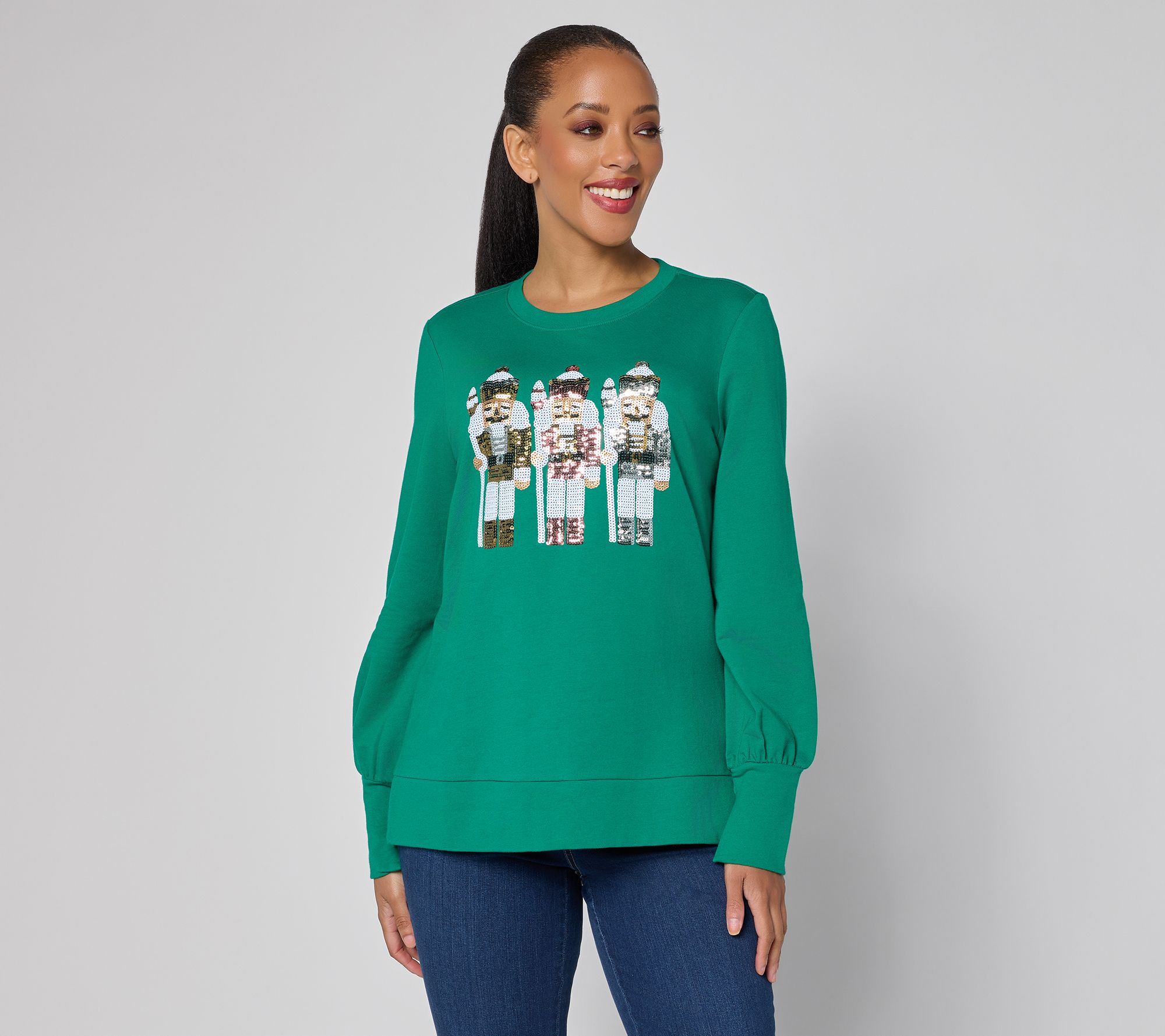 Jingle Belles by Kim Gravel Sequin Nutcracker Knit Top