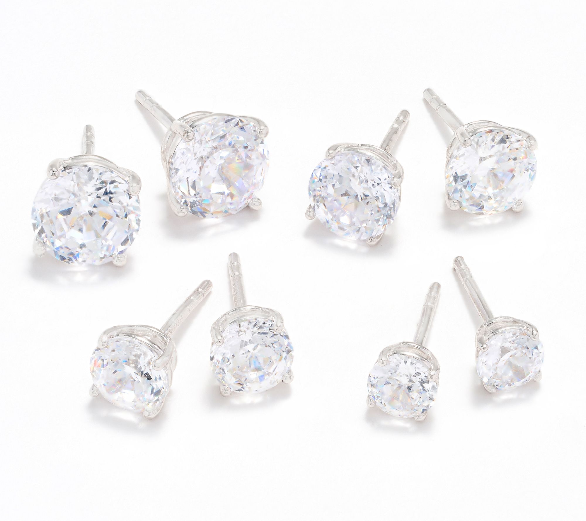 Diamonique Classics Set of 4 100 Facet Stud Earrings, Sterl