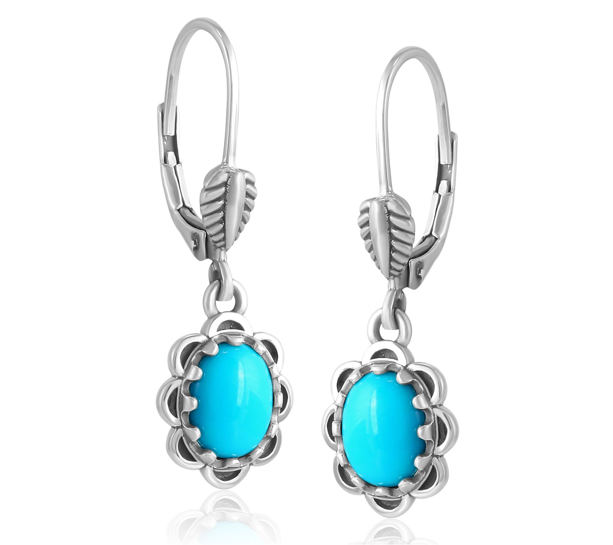 American West Sterling Gemstone Concha Lever Back Earrings