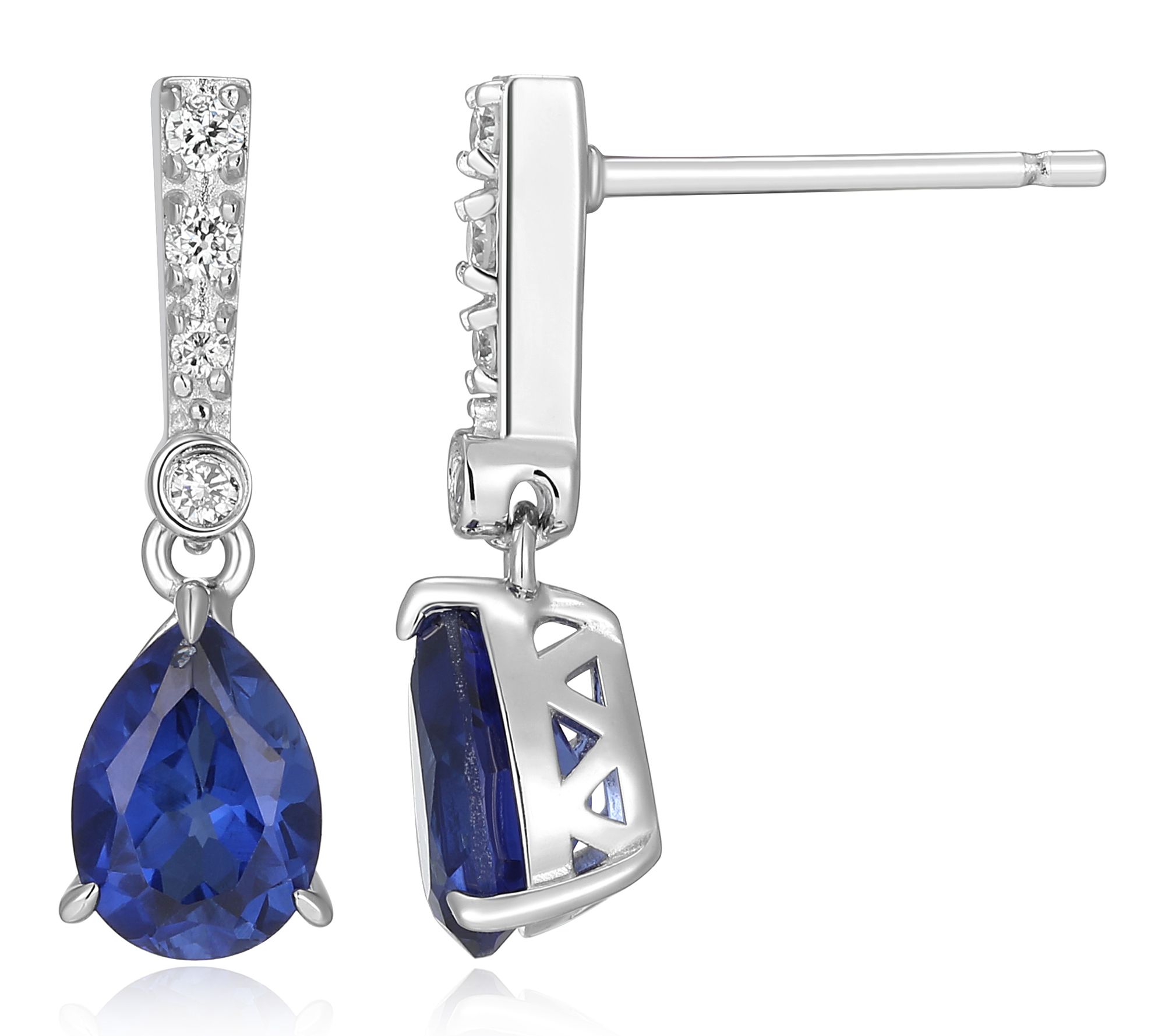 LuxLab Grown Sapphire & Diamond Drop Earrings, Sterling Silver