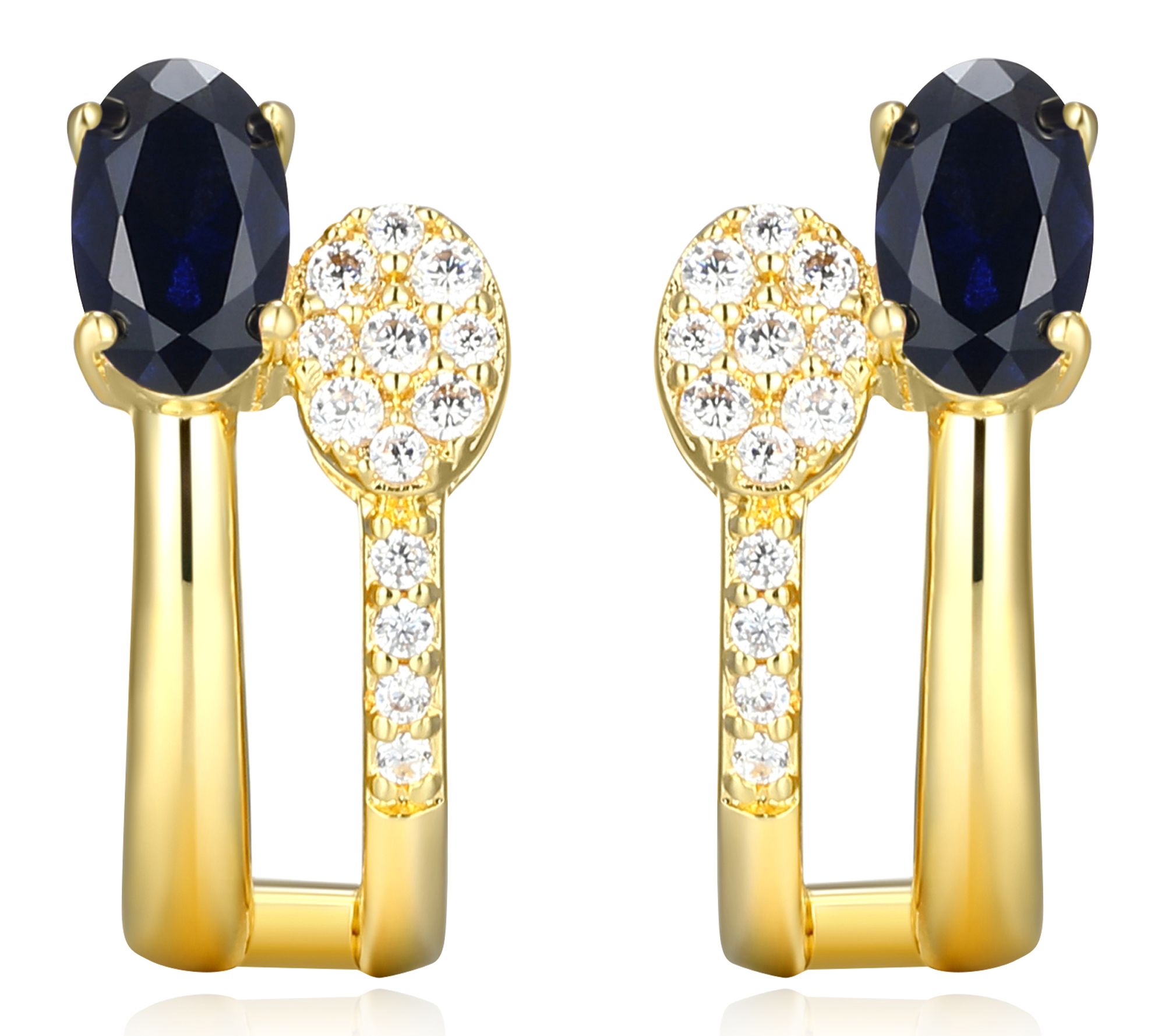 LuxLab Gemstone & Diamond Double Hoop Earrings, 18K Plated