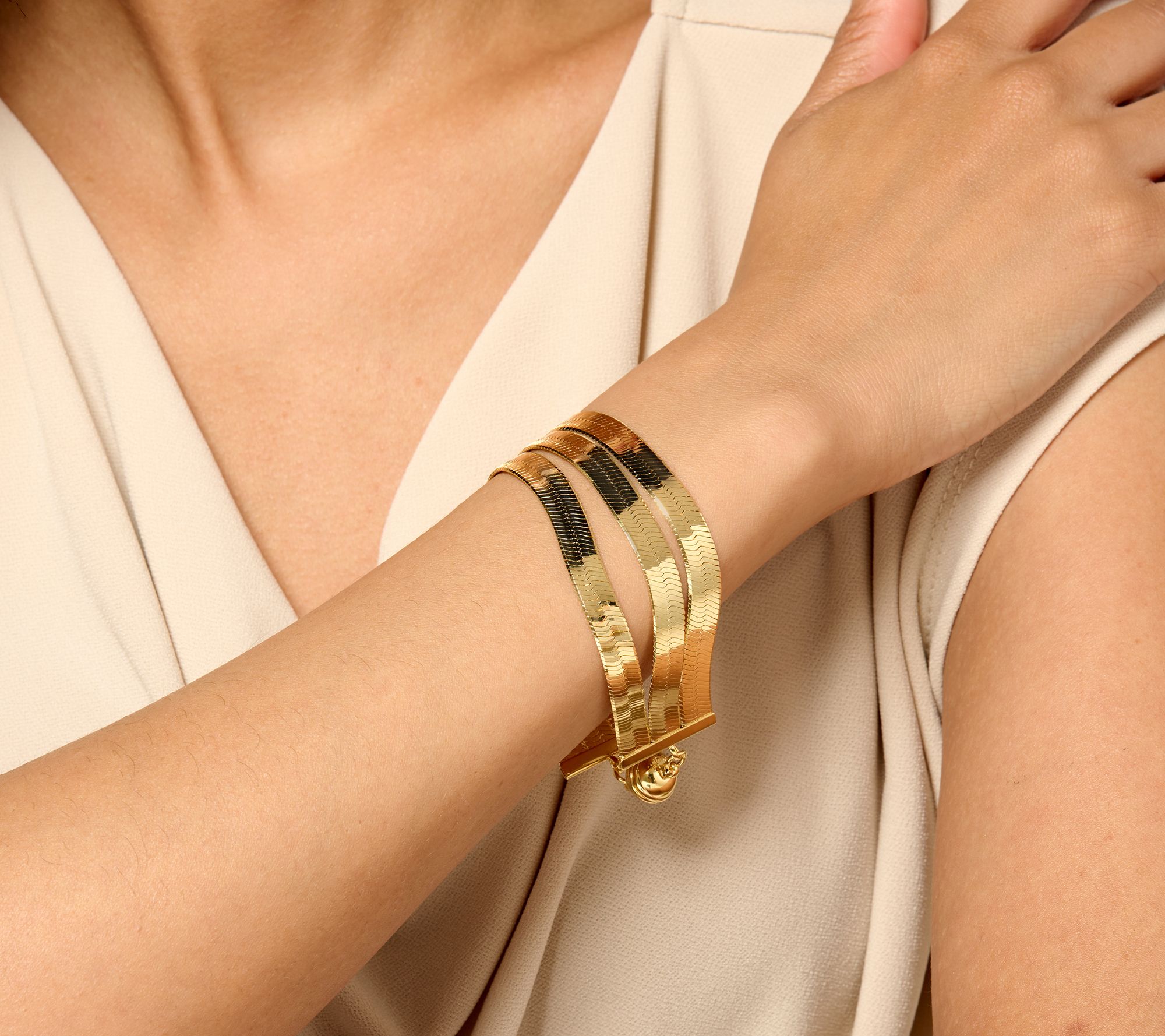 David Markstein Bronze 3-Row Flexible Herringbone Bracelet